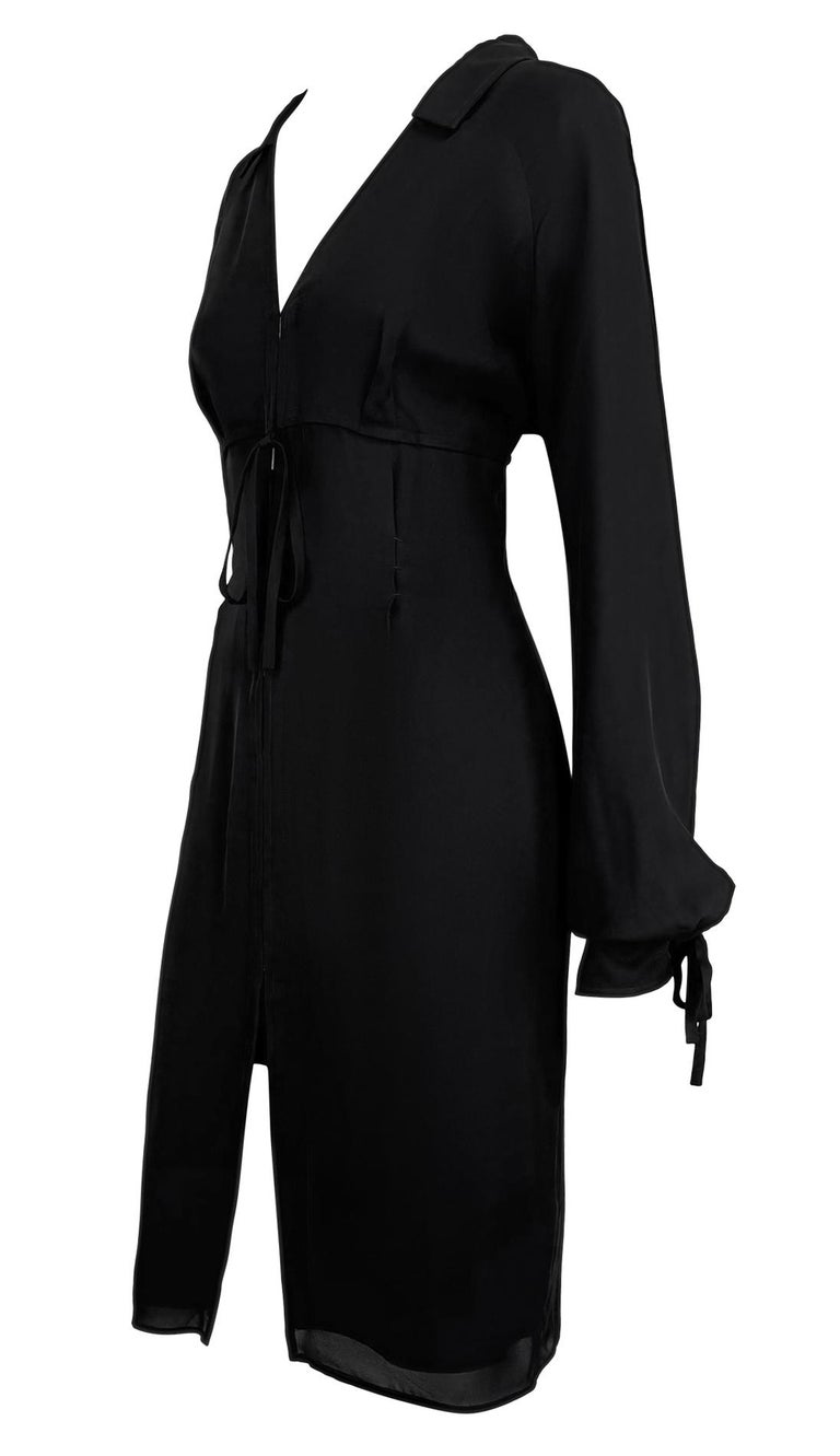 F/W 2001 Yves Saint Laurent by Tom Ford Black Silk Tie Up Shirt Dress