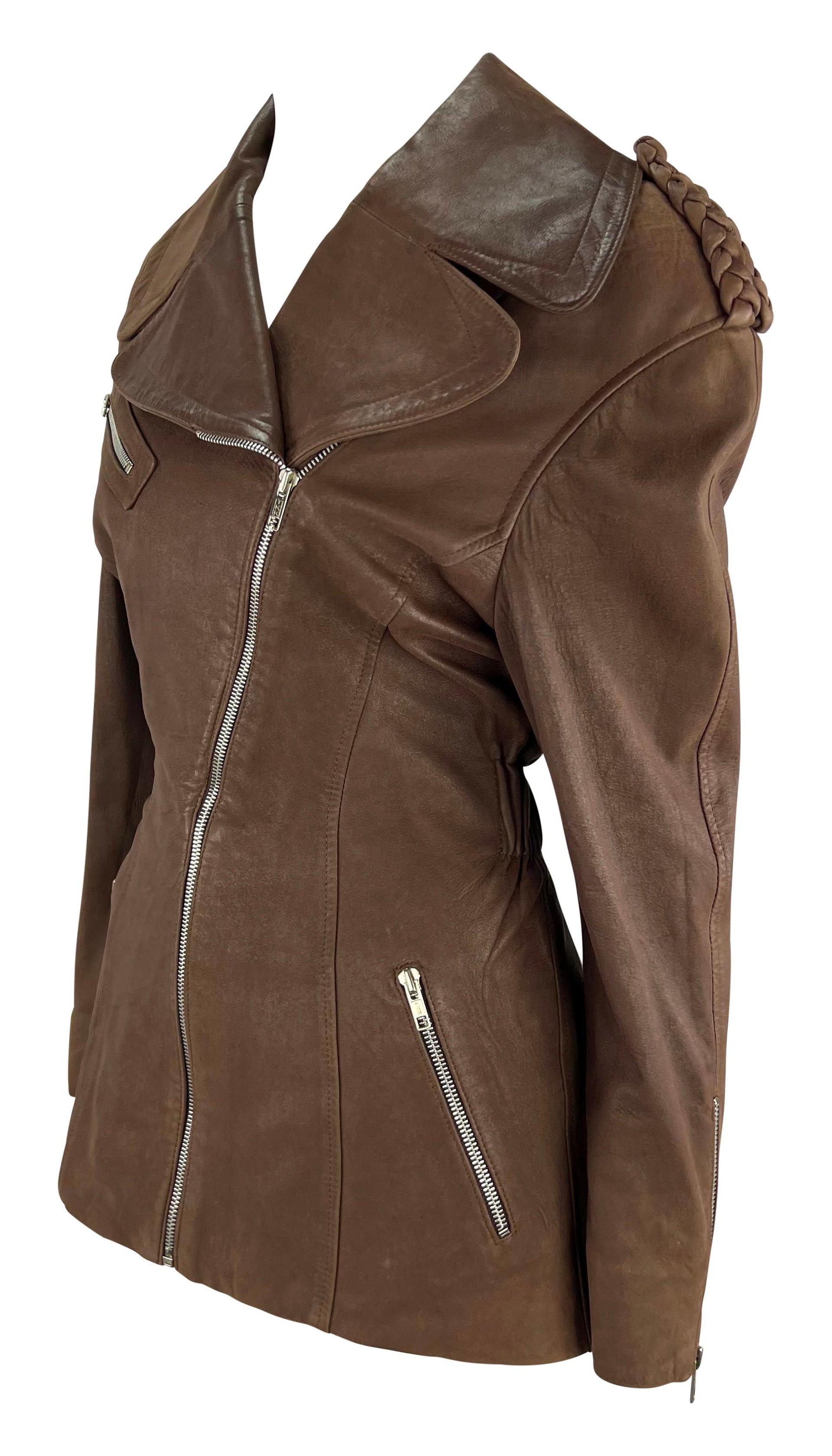 1980s Thierry Mugler Brown Suede Leather Moto Zip Biker Jacket