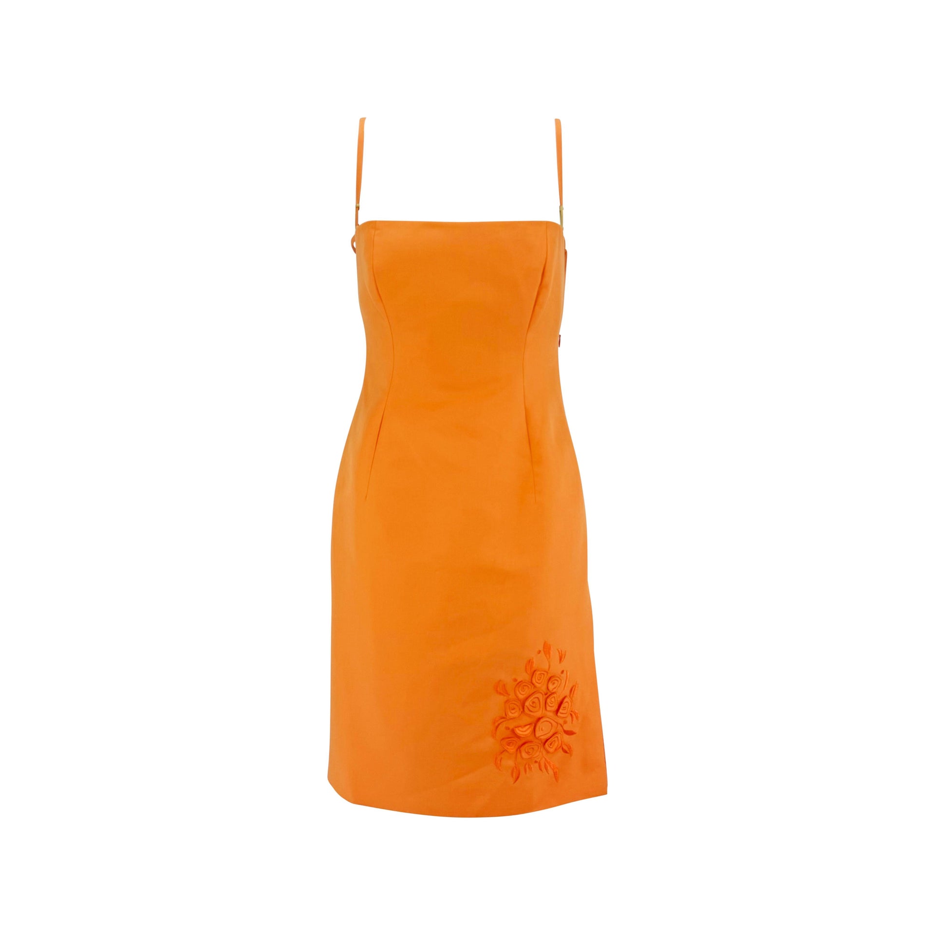 S/S 2000 Gianni Versace by Donatella Orange Cotton Cutout Floral Dress
