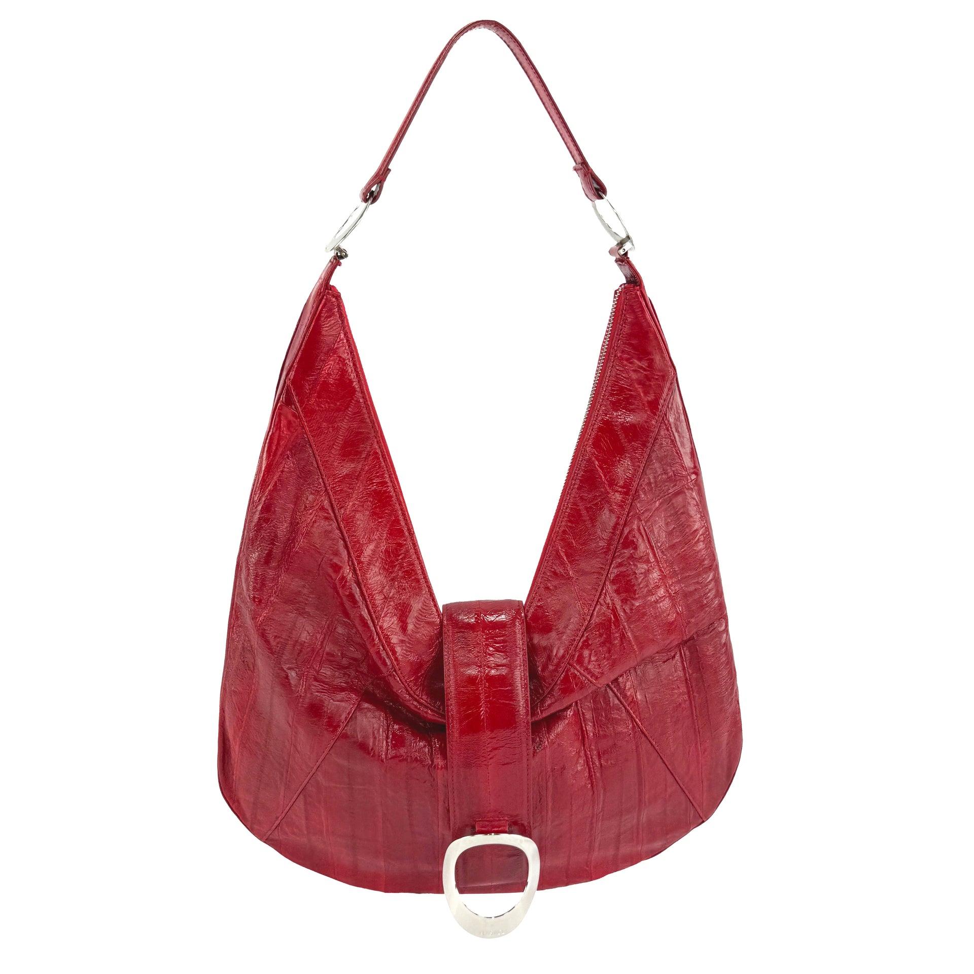S/S 2002 Gianni Versace by Donatella Runway Ad Red Genuine Eel Skin Shoulder Bag