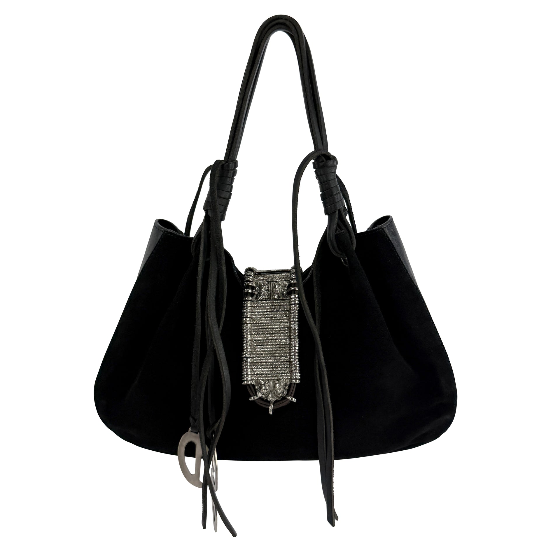 S/S 2003 Dolce & Gabbana Black Suede Western Silver Leather Cord Bag