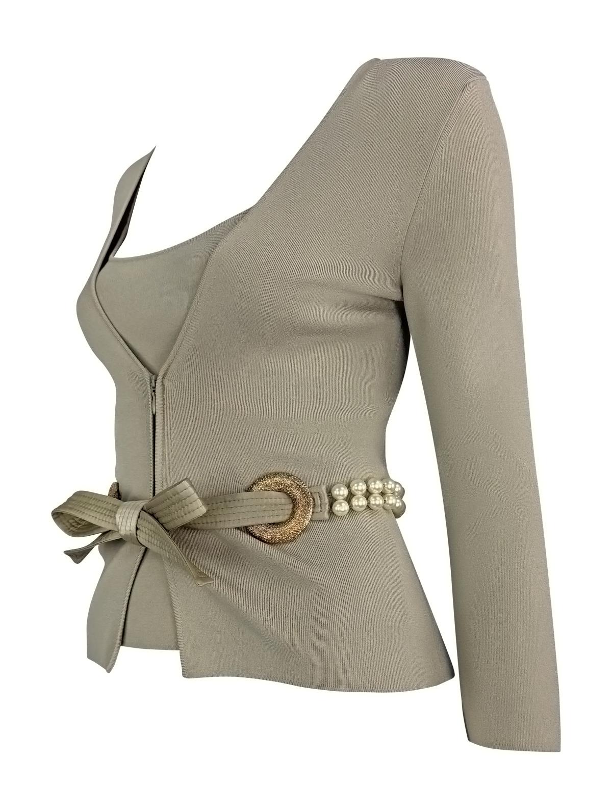S/S 2005 Valentino Garavani Faux Pearl Sage Green Taupe Cardigan Tank Knit Set