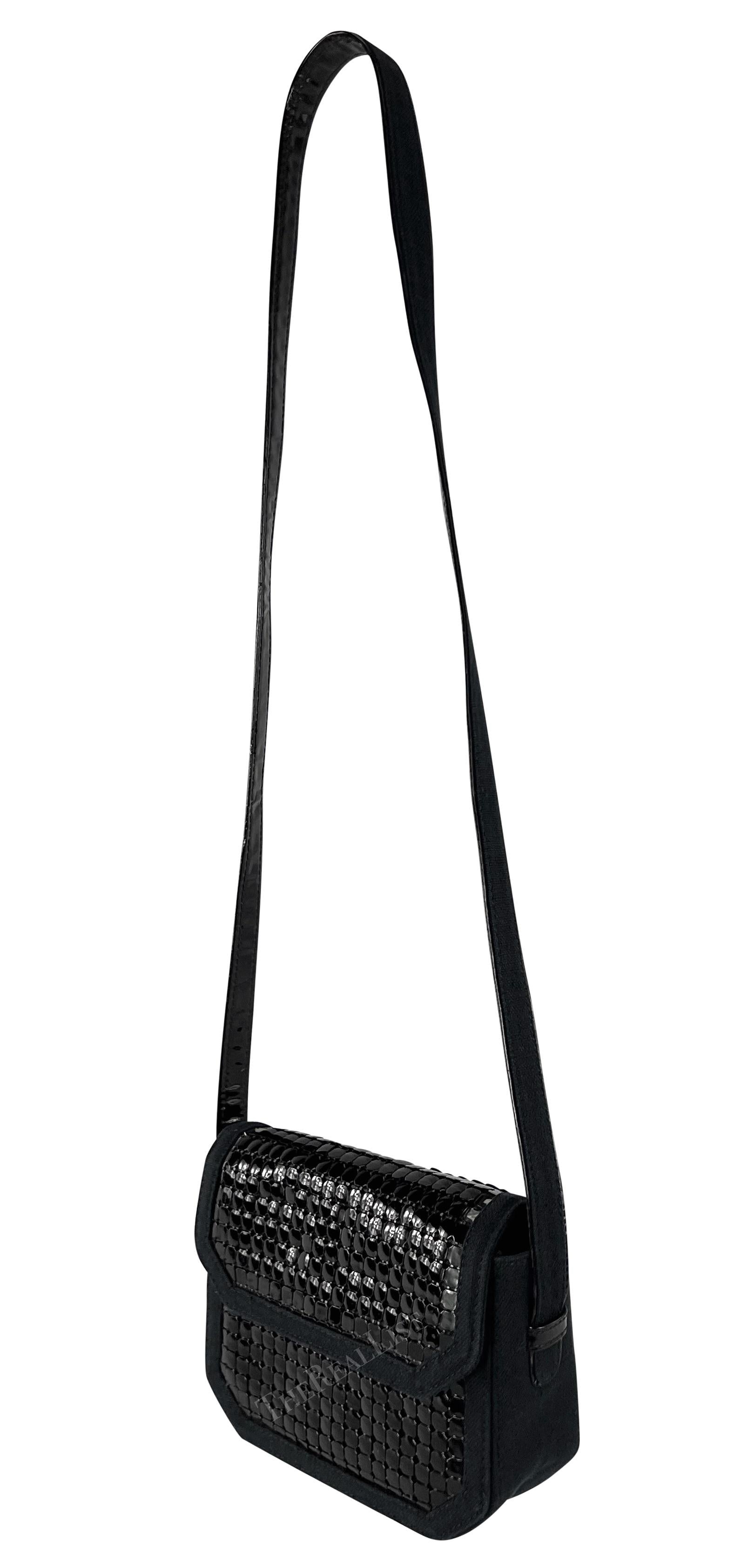 1980s Gianni Versace Black Oroton Canvas Crossbody Bag