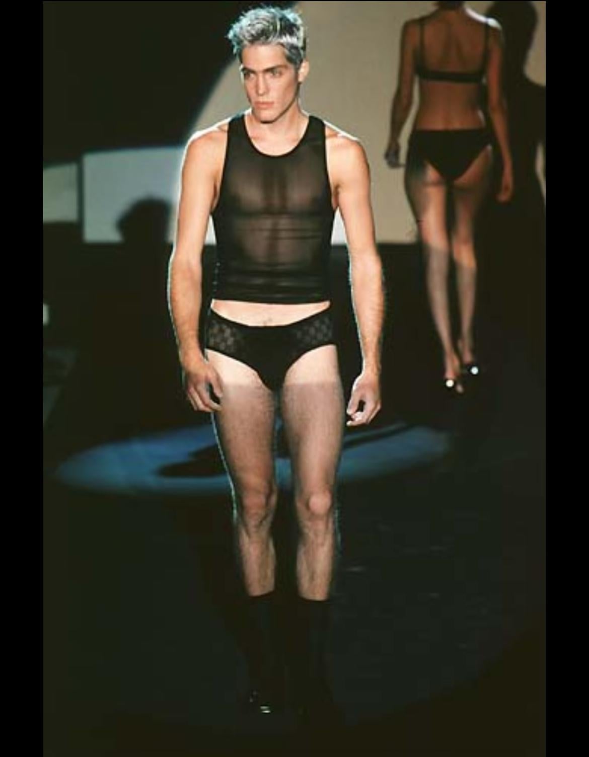 S/S 1998 Gucci by Tom Ford Runway Sheer Black Mesh Bodycon Tank Top