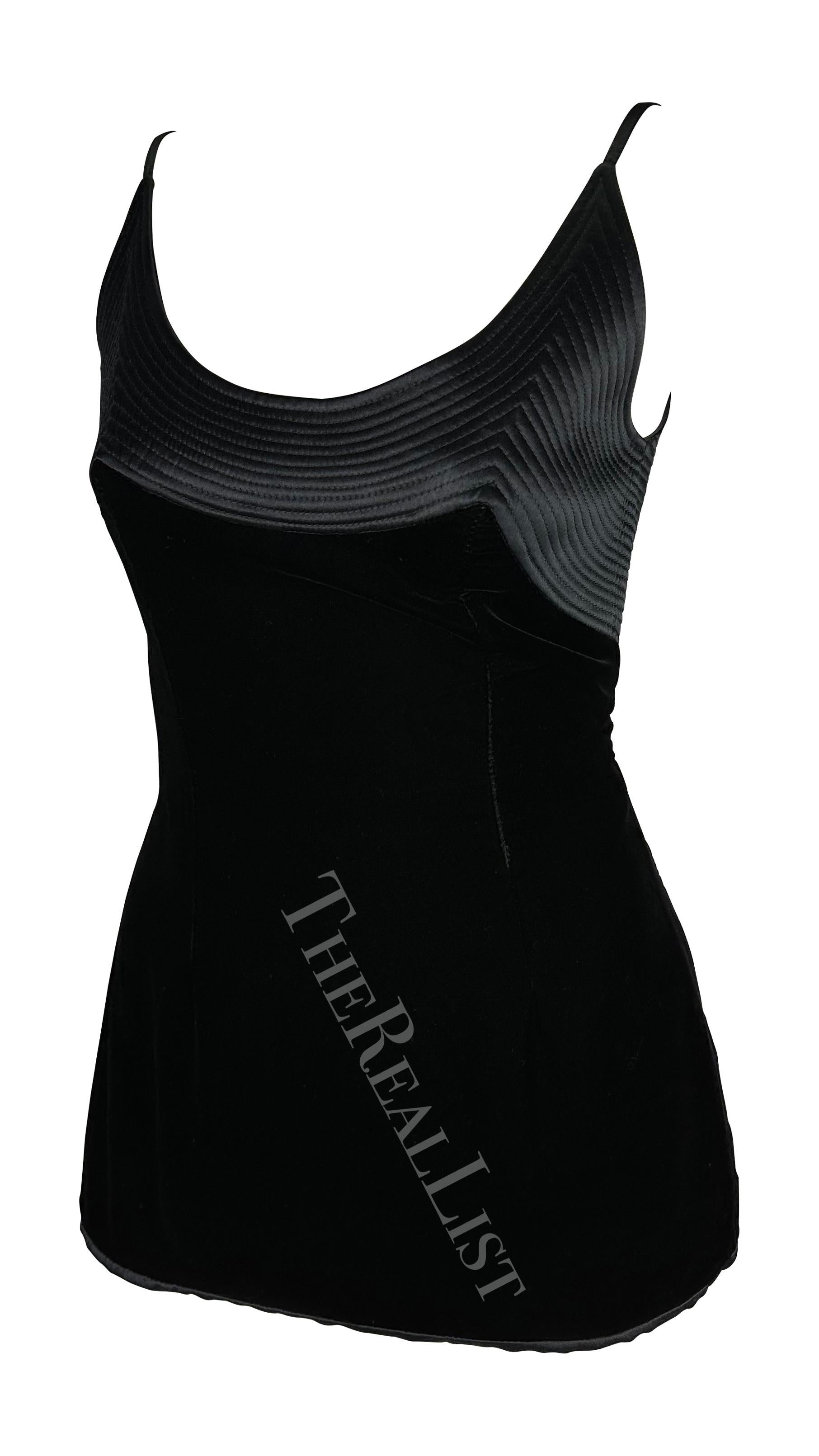 1990s Valentino Garavani Black Velvet Embroidered Tank Top