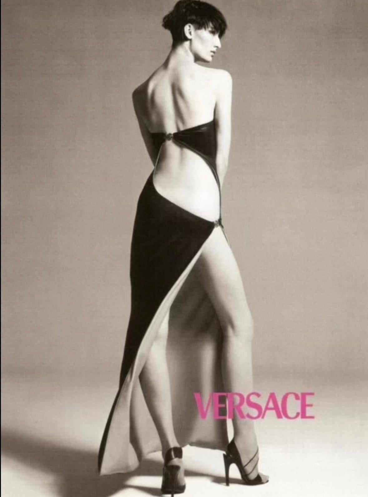 S/S 1998 Gianni Versace by Donatella Wet Look Backless Stretch Runway Dress