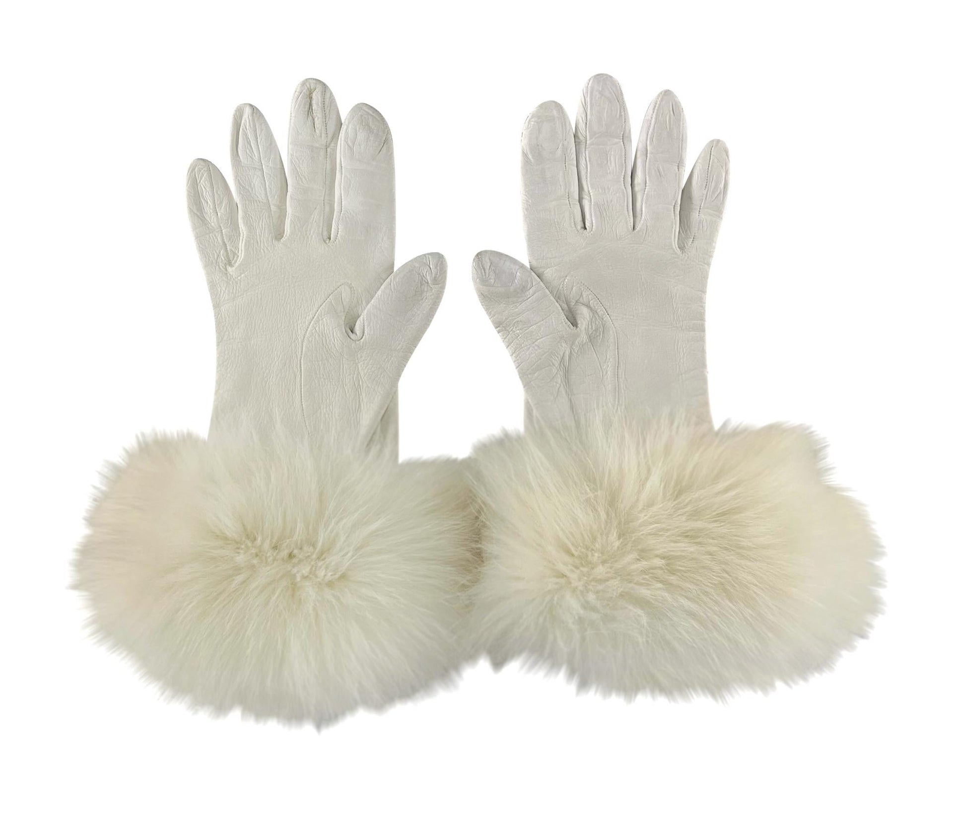 F/W 1997 Christian Dior by John Galliano White Fox Fur Trim Leather Gloves