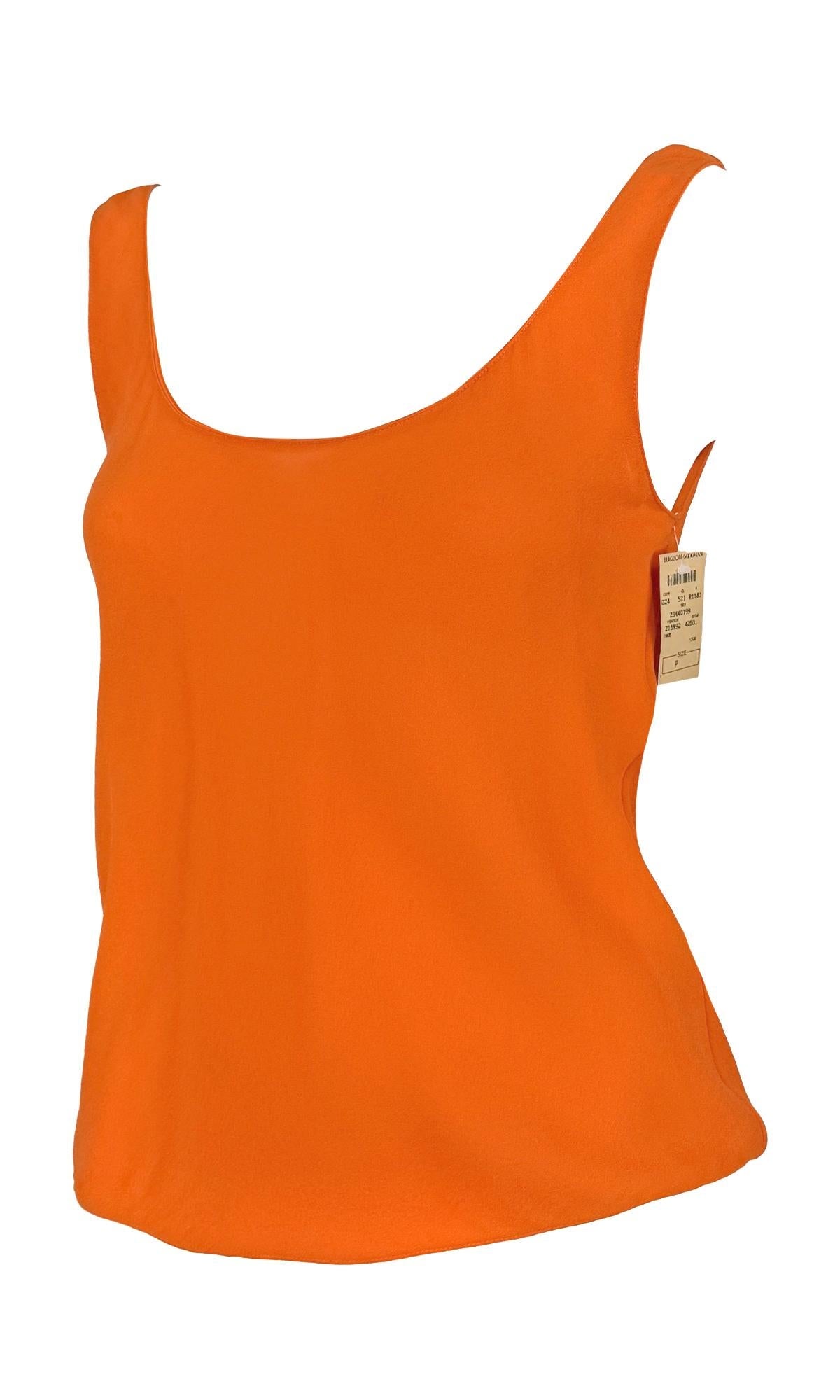 NWT Early 1990s Donna Karan Bright Orange Silk Sheer Scoop Neck Tank Top