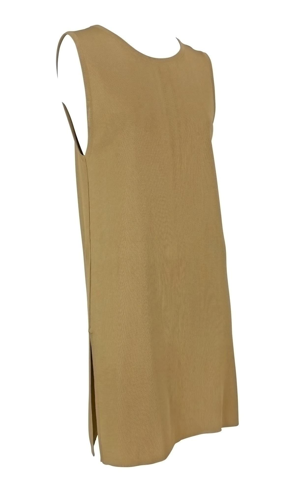Early 1990s Donna Karan Tan Stretch Knit Sleeveless Shift Dress