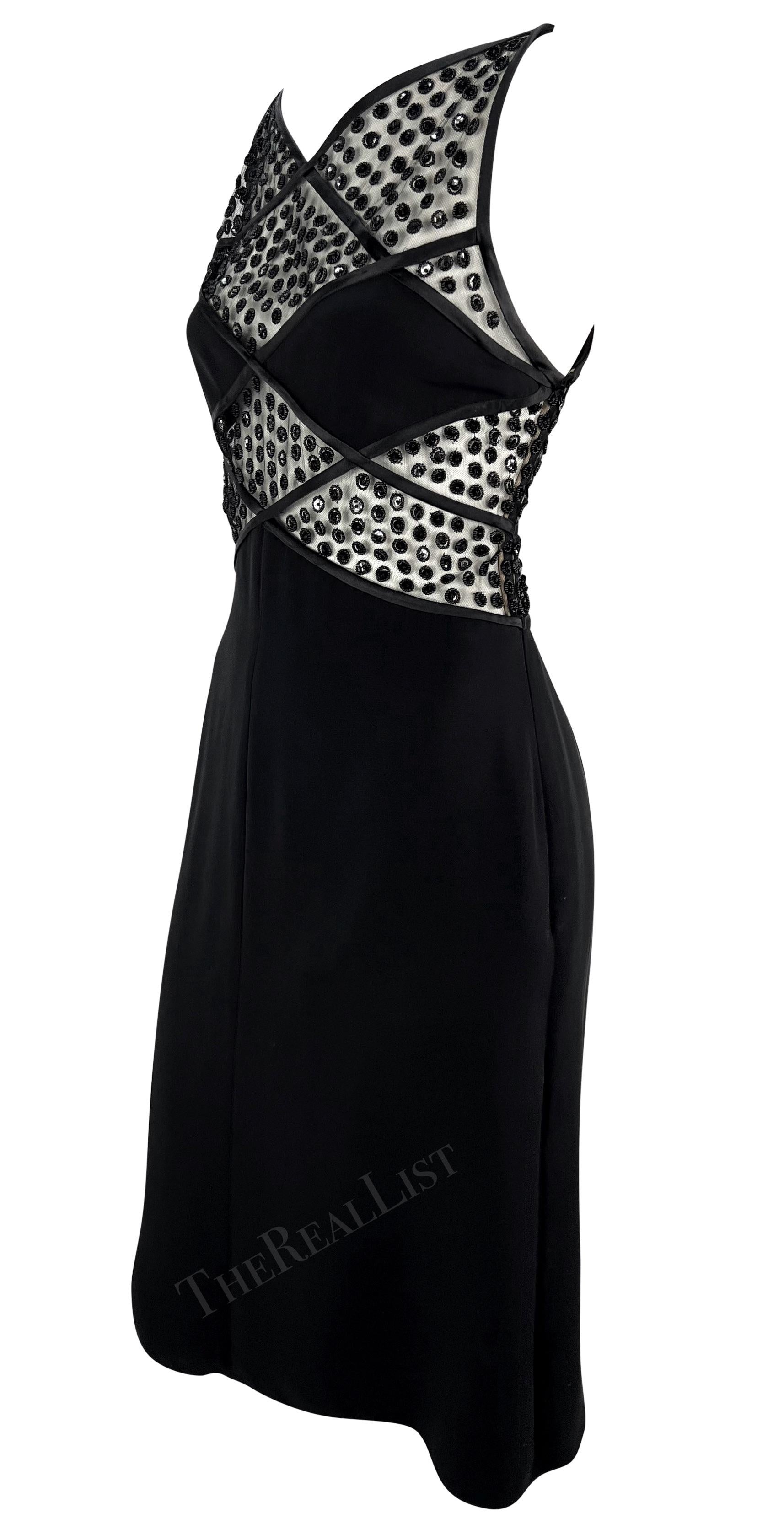 NWT F/W 2001 Valentino Garavani Sheer Black Beaded Silk Ribbon Cutout Mini Dress