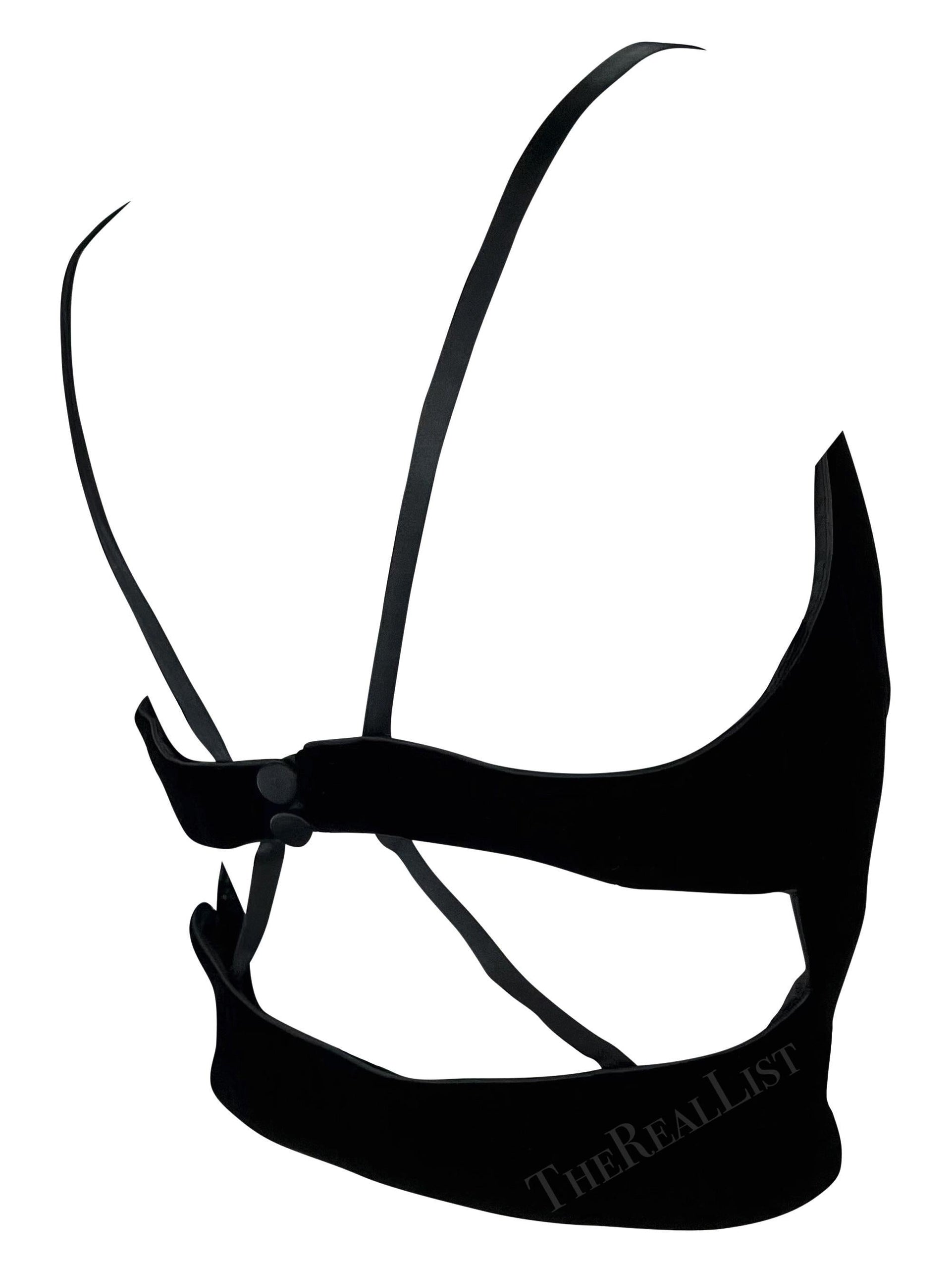 F/W 1999 Giorgio Armani Black Velvet Satin Trim Backless Strap Crop Top