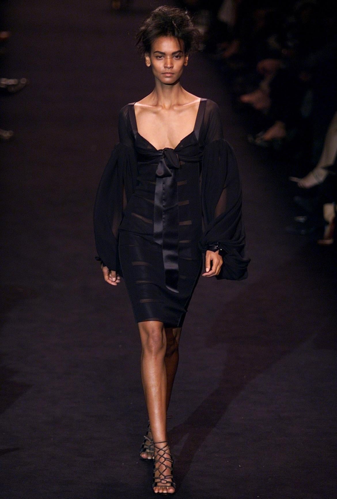 F/W 2002 Yves Saint Laurent by Tom Ford Black Sheer Poet Sleeve Ribbon Dress