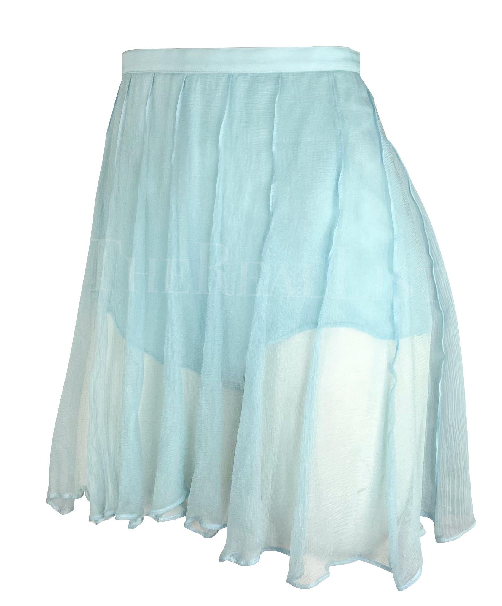 NWT 1990s Thierry Mugler Light Blue Sheer Pleated Silk Skirt Short Combo