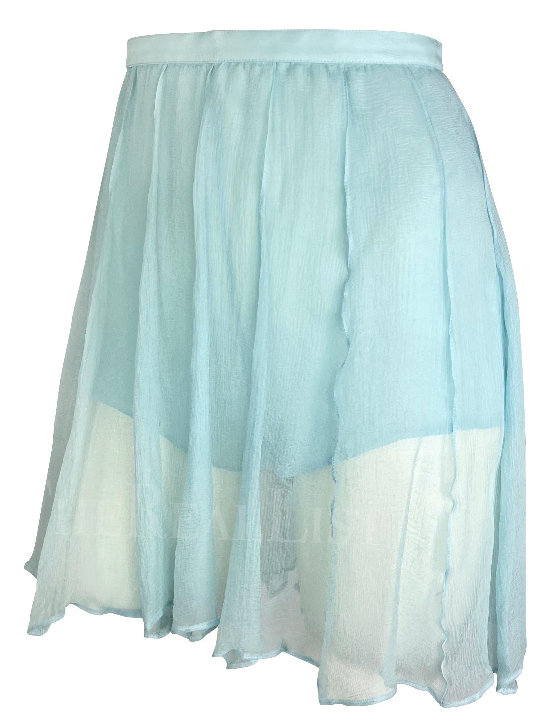 1990s Thierry Mugler Light Blue Sheer Pleated Silk Skirt Short Combo