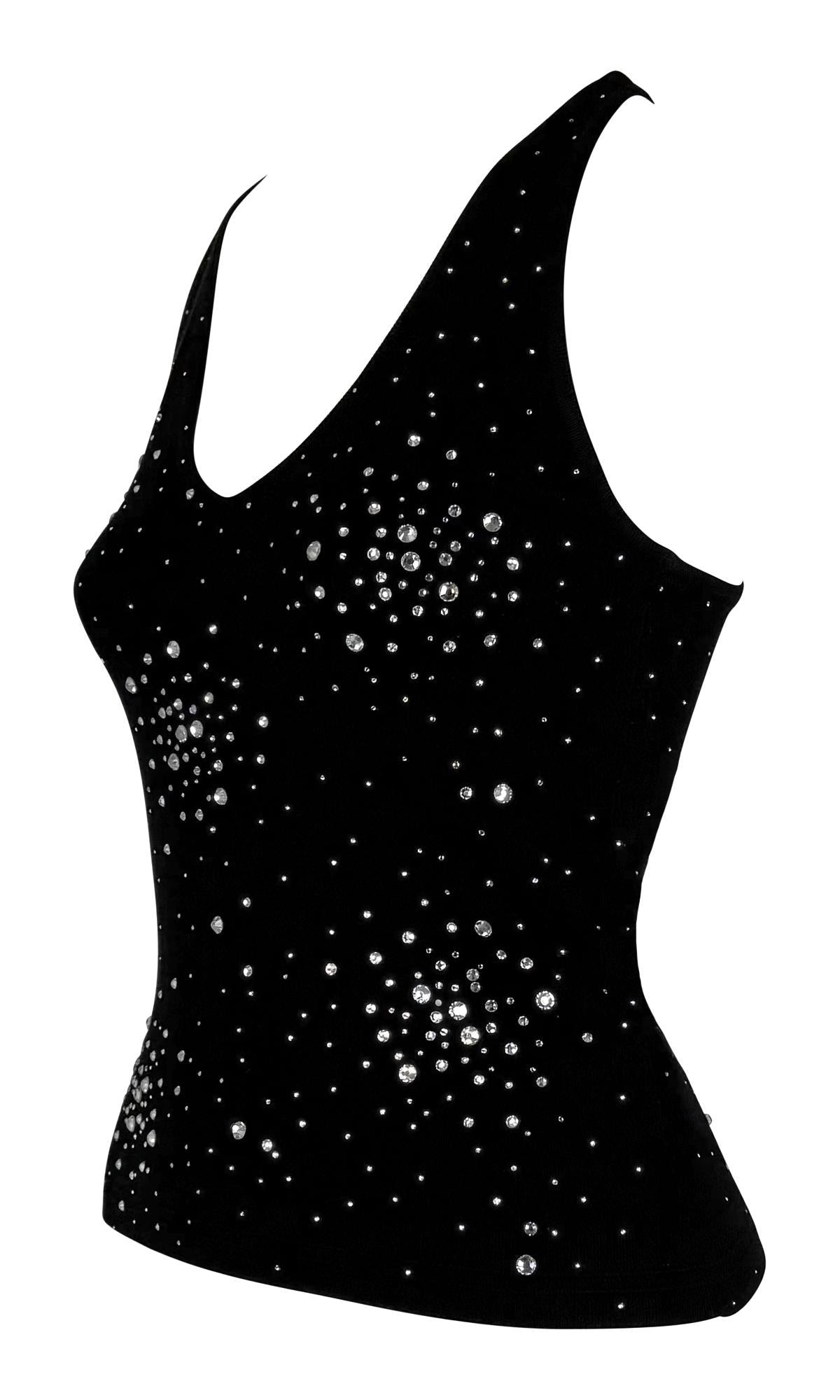 S/S 2005 Versace by Donatella Rhinestone Covered Black Ribbed Racerback Tank Top