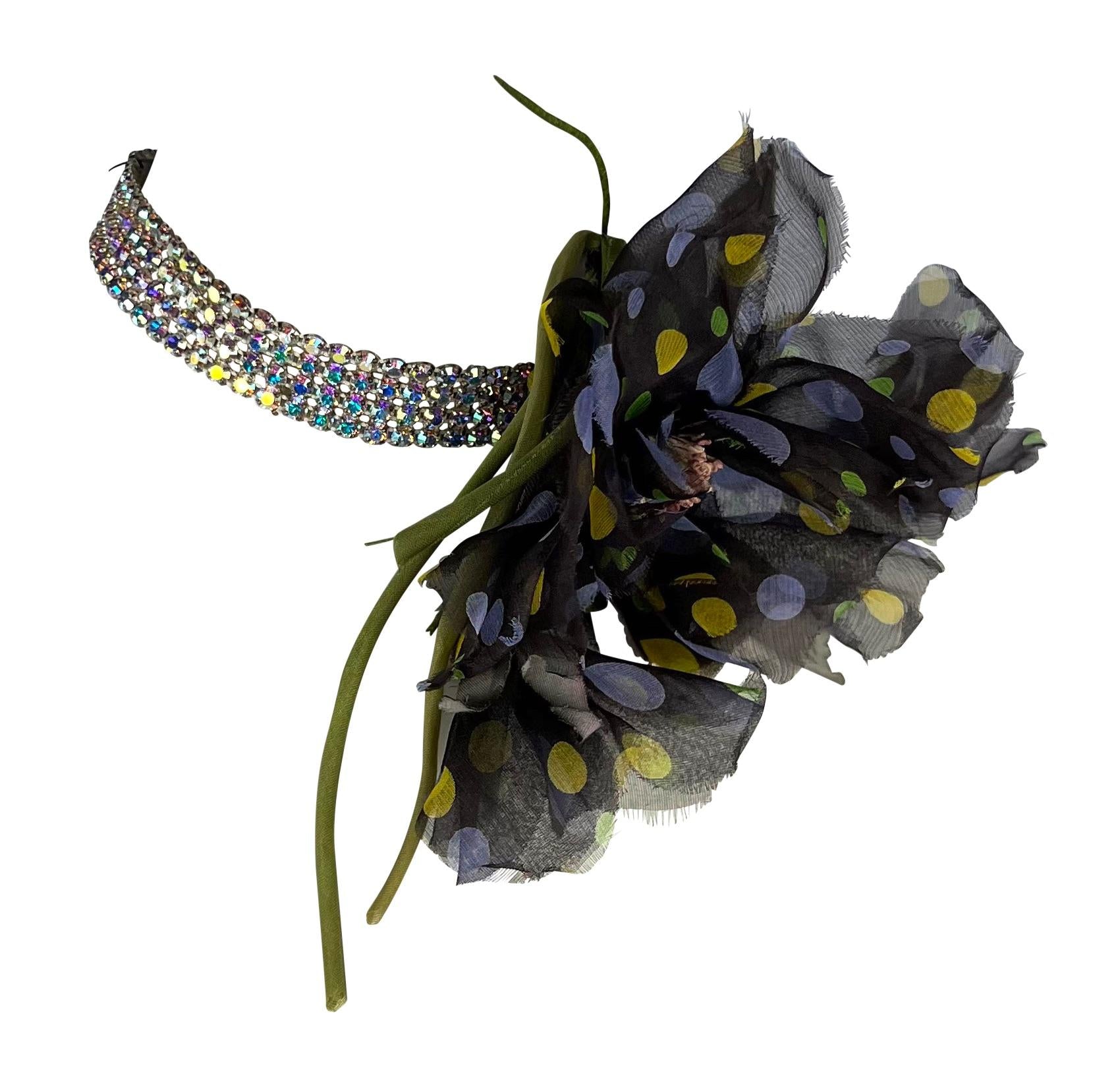 F/W 2000 Dolce & Gabbana Swarovski Rhinestone Chiffon Flower Choker Necklace