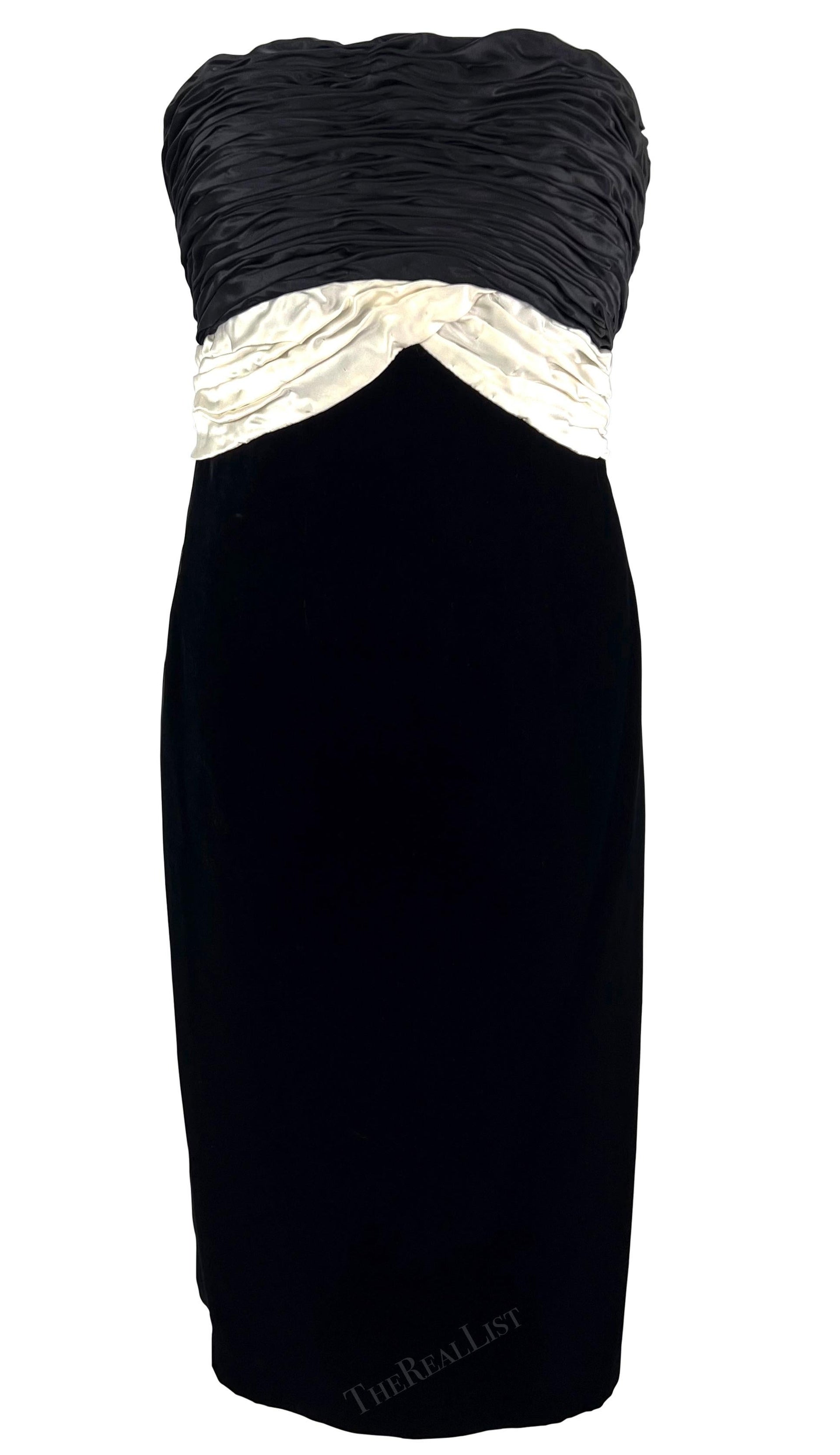 F/W 1985 Valentino Garavani Runway Black Velvet White Satin Bow Midi Dress