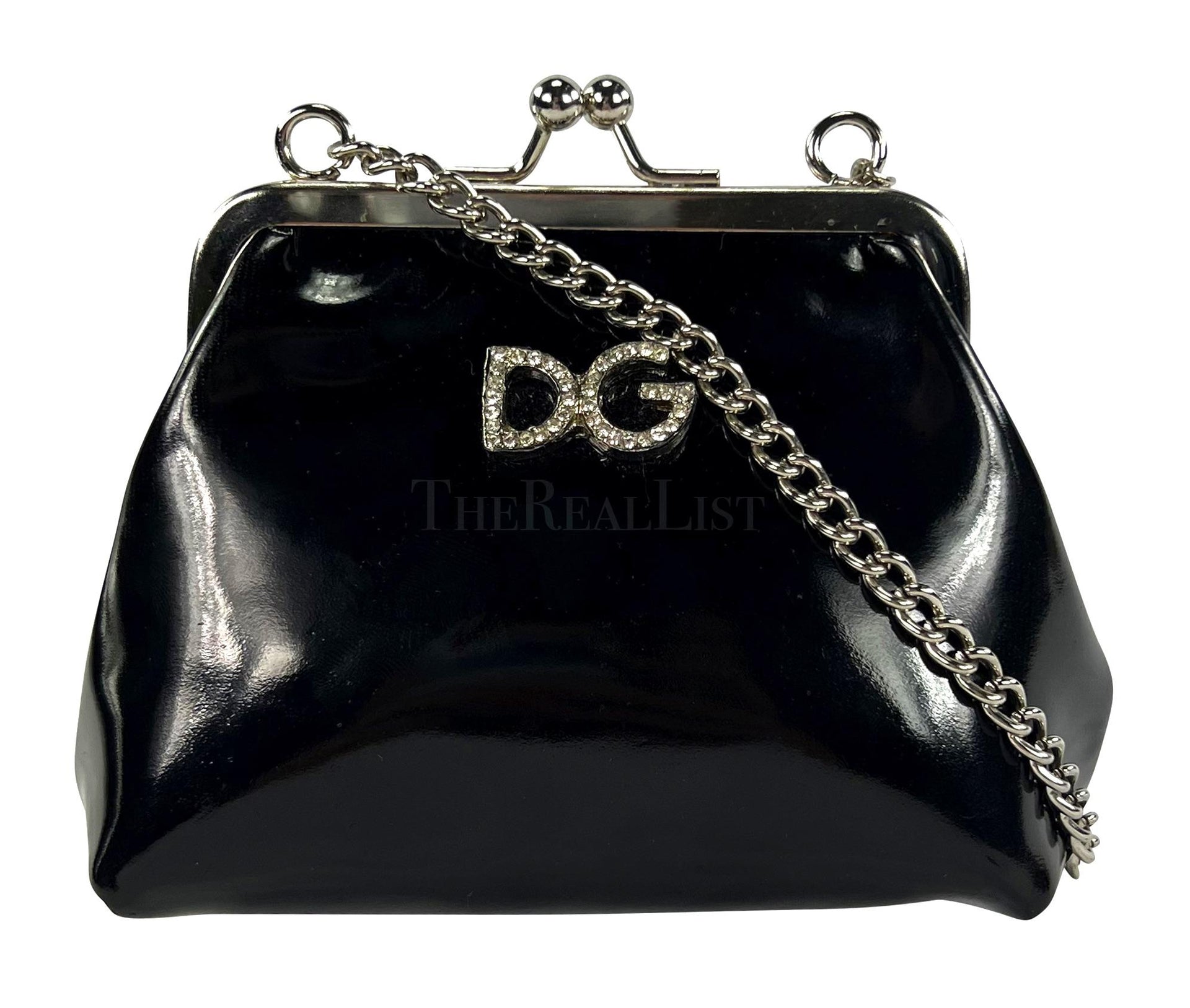 S/S 1995 Dolce & Gabbana Black Patent Leather Mini Kisslock Runway Crossbody