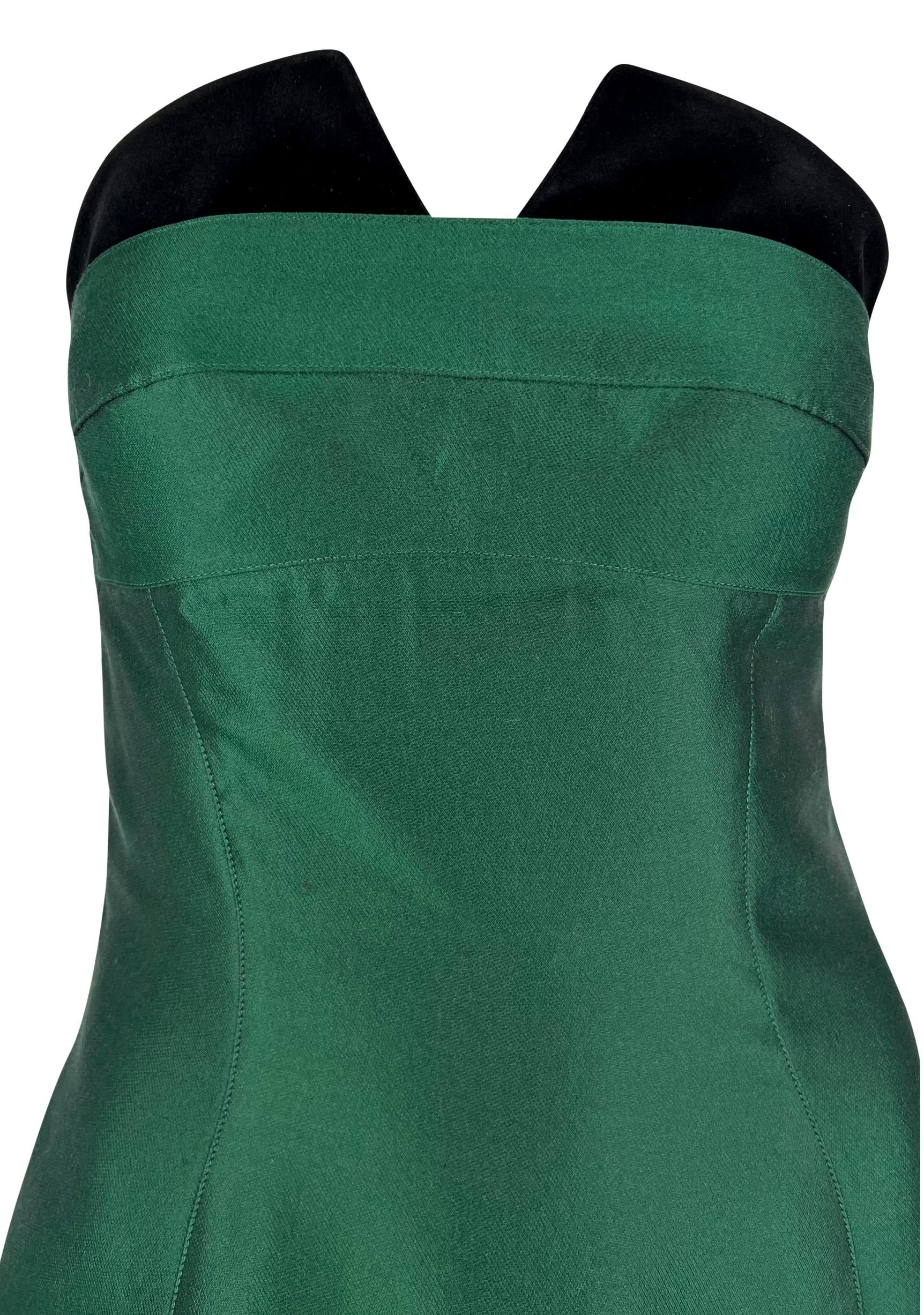 1990s Thierry Mugler Emerald Green Hourglass Velvet Strapless Mini Dress