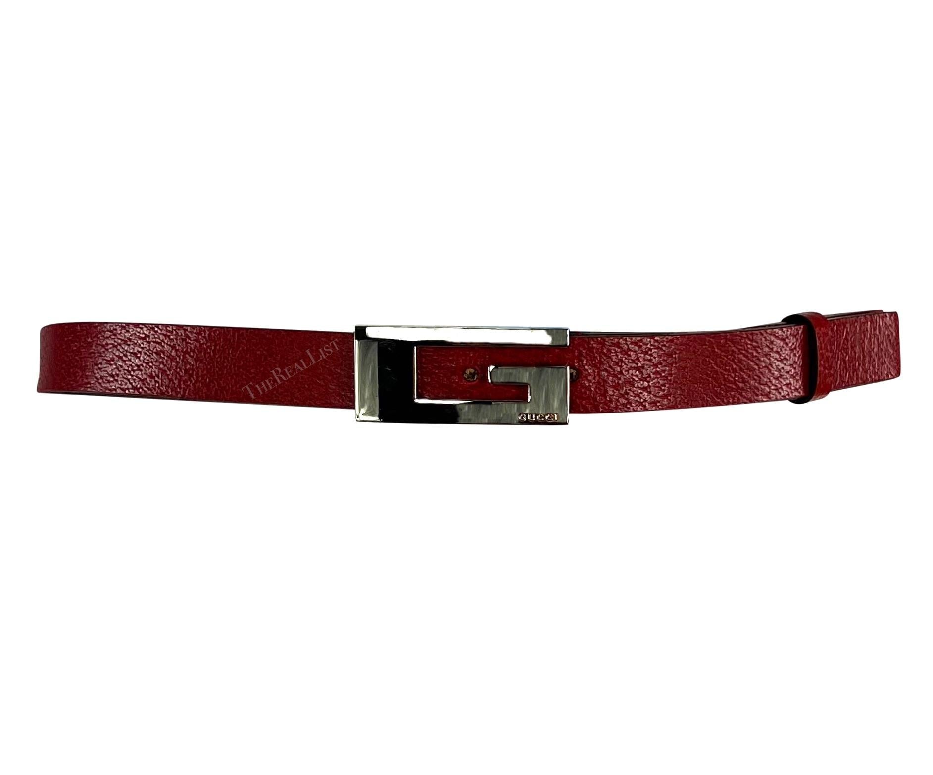 S/S 1998 Gucci by Tom Ford Red Leather G Rectangular Logo Buckle Belt
