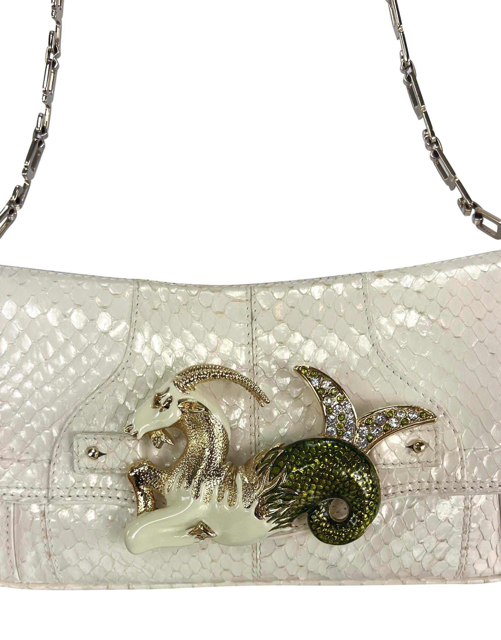 F/W 2004 Dolce & Gabbana Rhinestone Capriorn White Python Horoscope Shoulder Bag