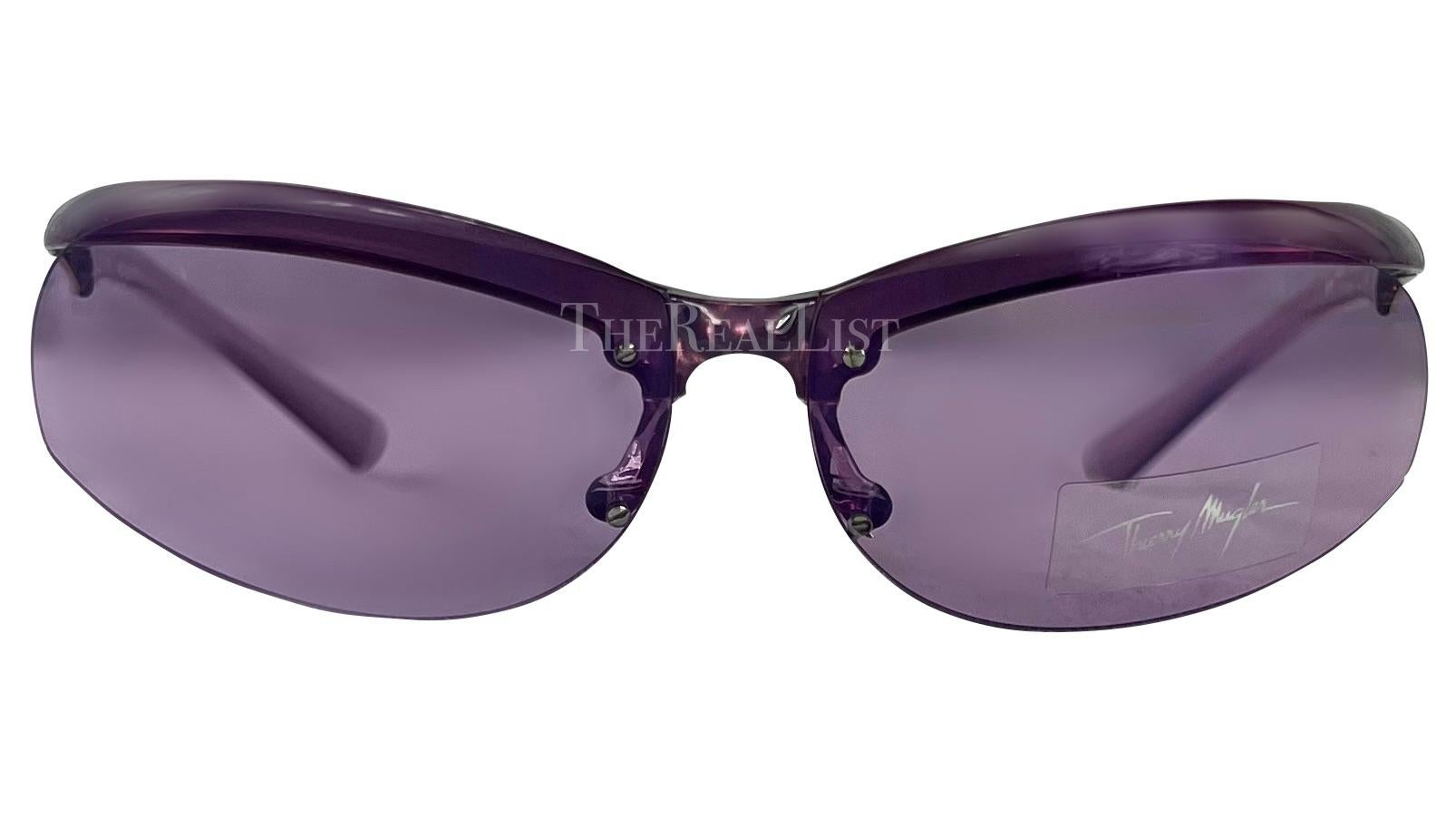 NWT 2000s Thierry Mugler Transparent Purple Metallic Sport Sunglasses