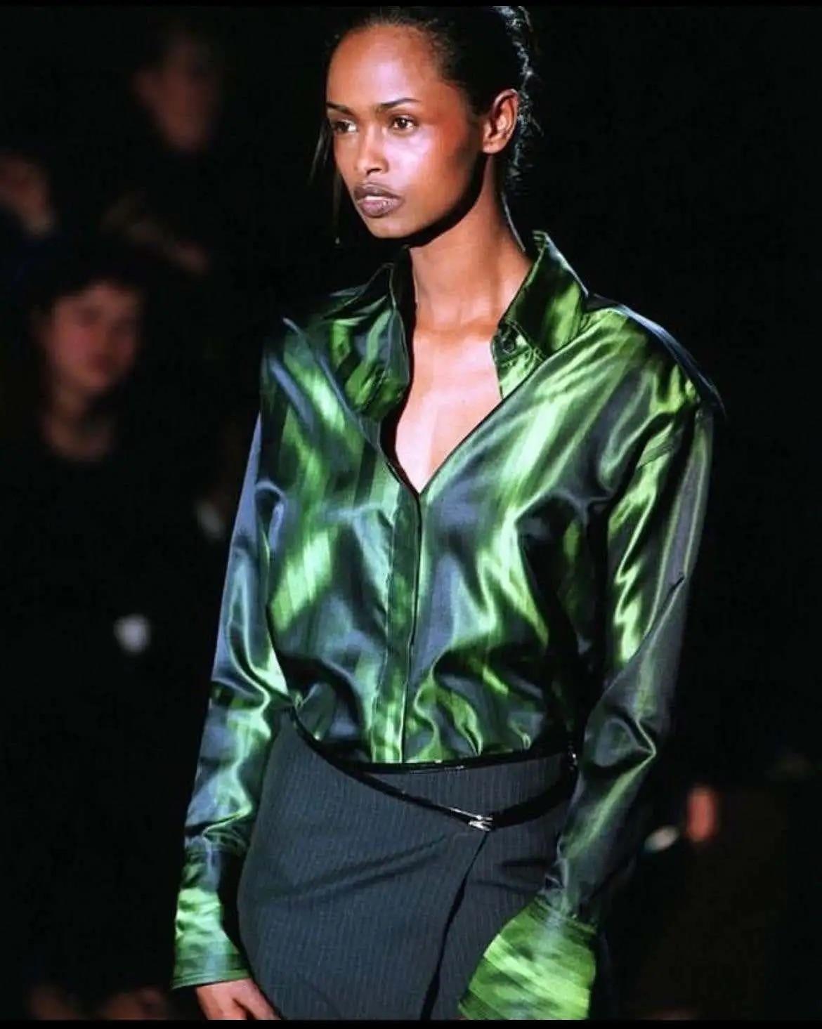 F/W 1997 Gucci by Tom Ford Runway Pinstripe G Buckle Wrap Skirt