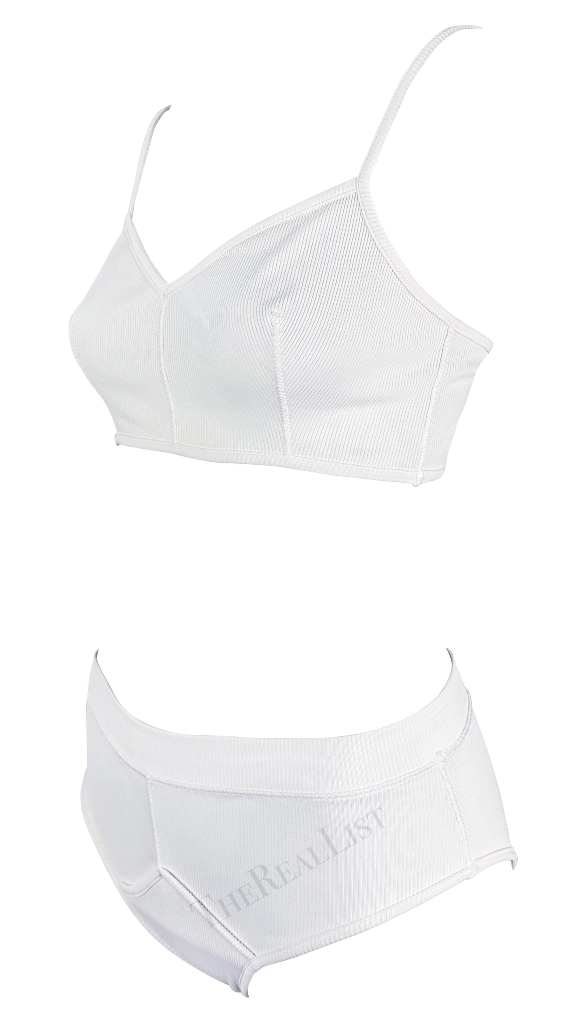 Early 1990s Dolce & Gabbana White Ribbed Brief Beach Bikini Two-Piece Set