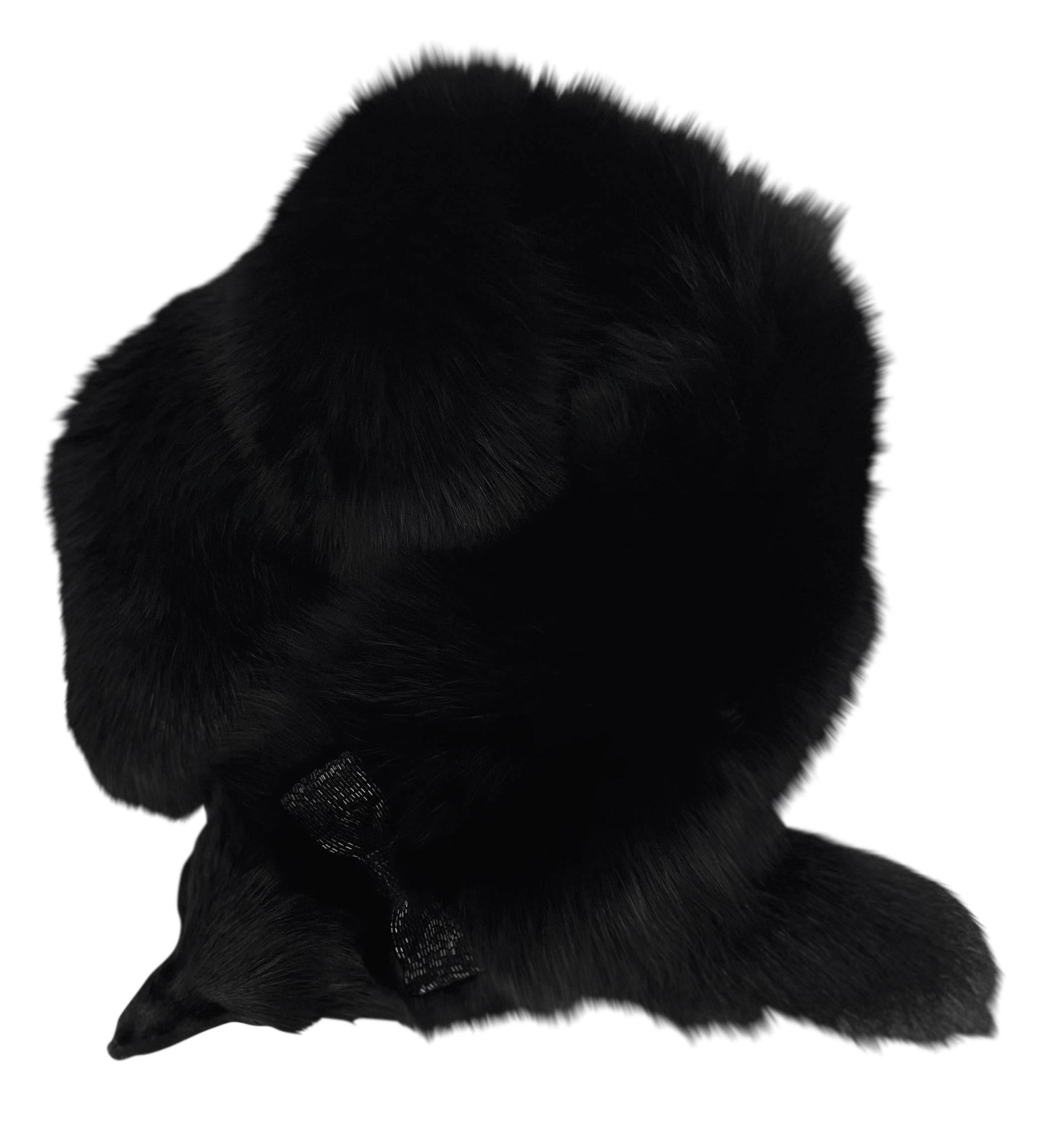 1984 Valentino Garavani Runway Rhinestone Beaded Bow Night Black Fox Fur Scarf