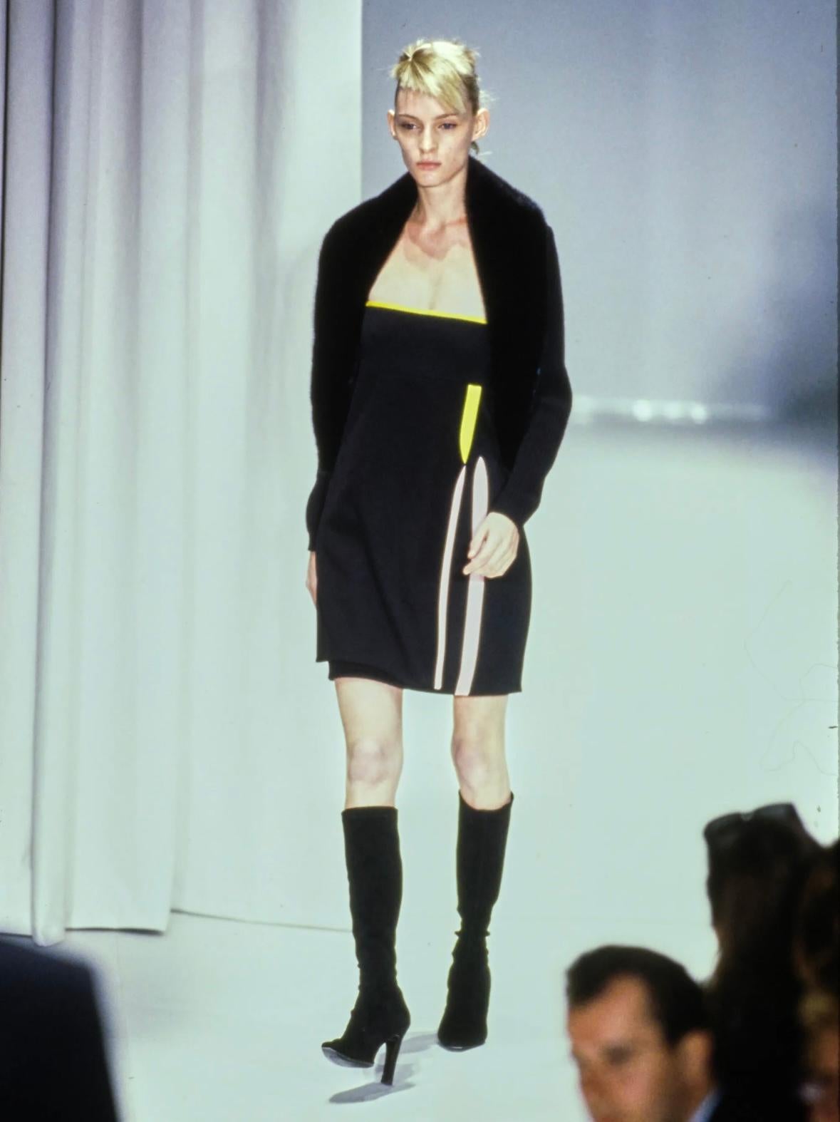 F/W 1997 Gianni Versace Runway Black Wool Blend Faux Wrap Dress