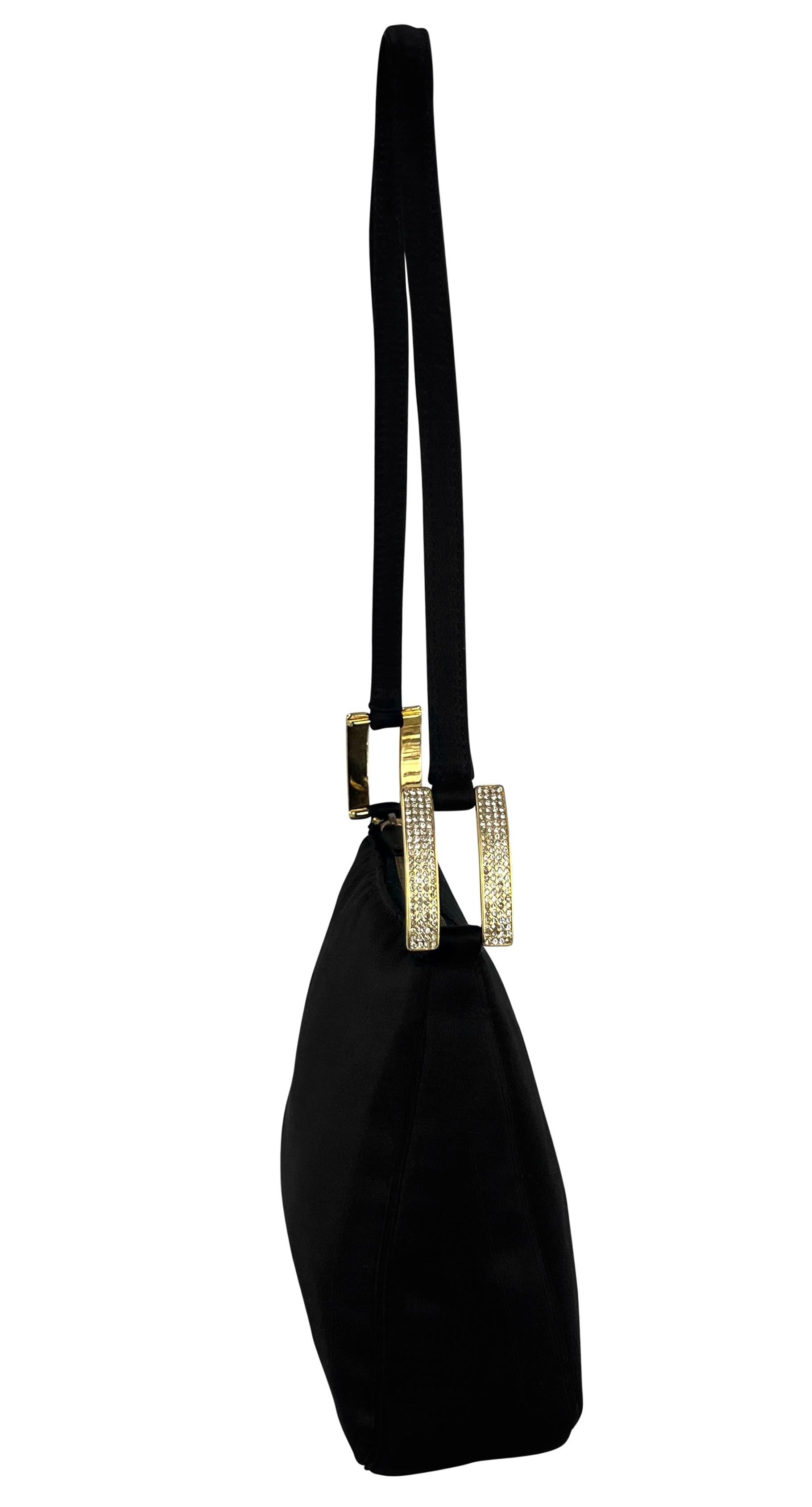 F/W 2001 Gianni Versace by Donatella Rhinestone Buckle Black Satin Mini Bag