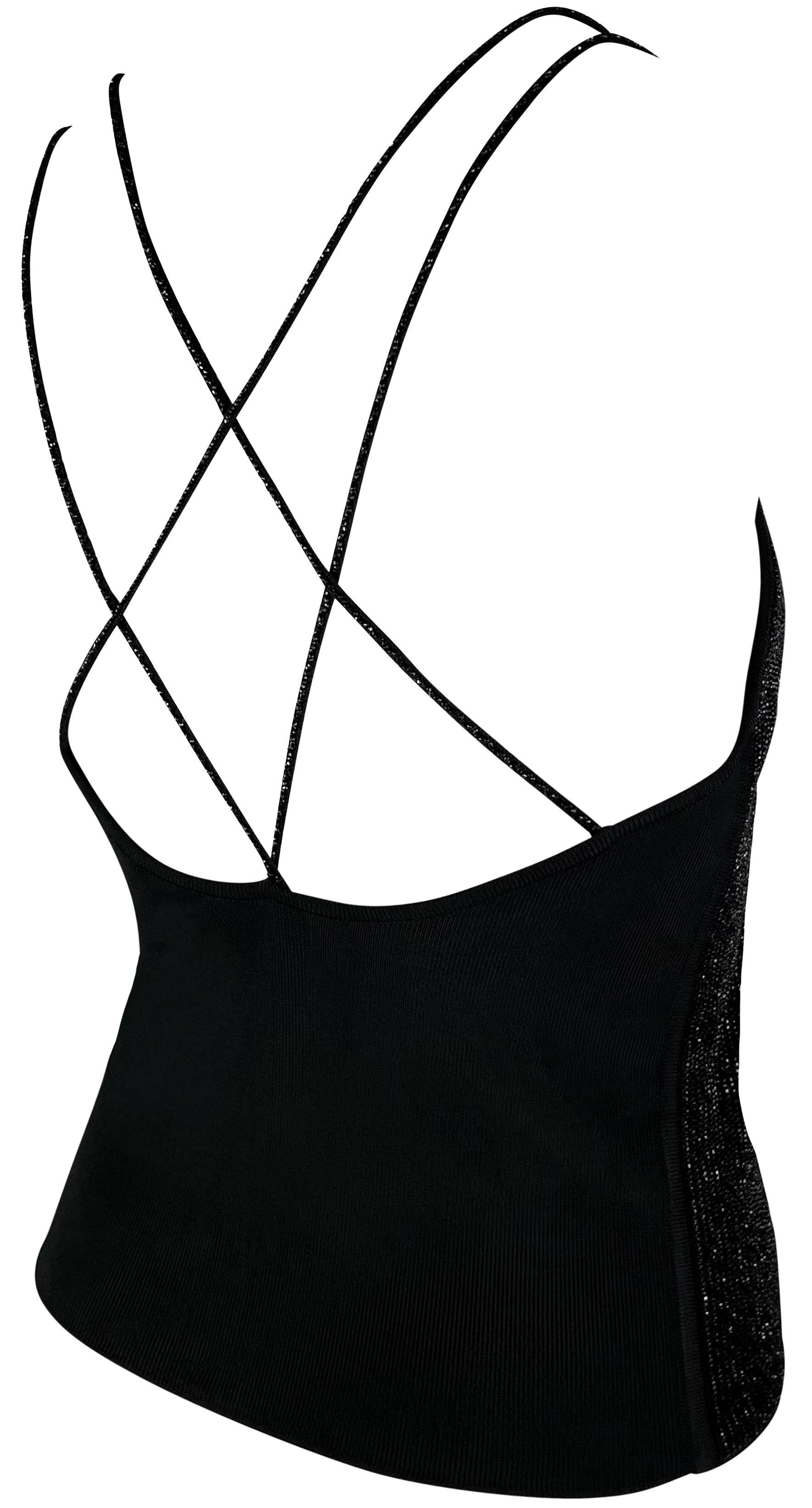 Late 1990s Giorgio Armani Beaded Strappy Backless Stretch Black Tank Top