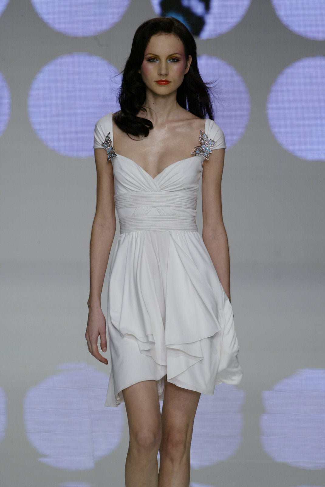 S/S 2004 Valentino Garavani Runway Ad Ruched Off-White Flare Dress