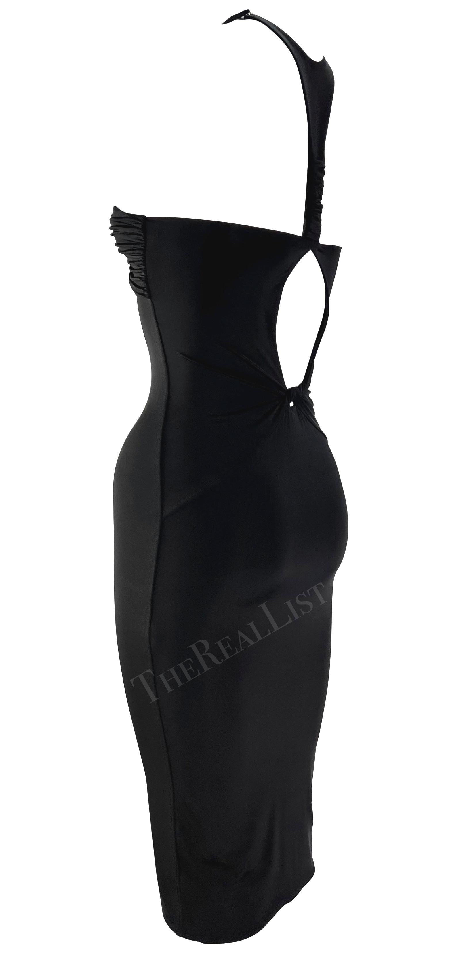 S/S 2004 Gucci by Tom Ford Black Twist Cutout Bodycon Stretch Halter Mini Dress