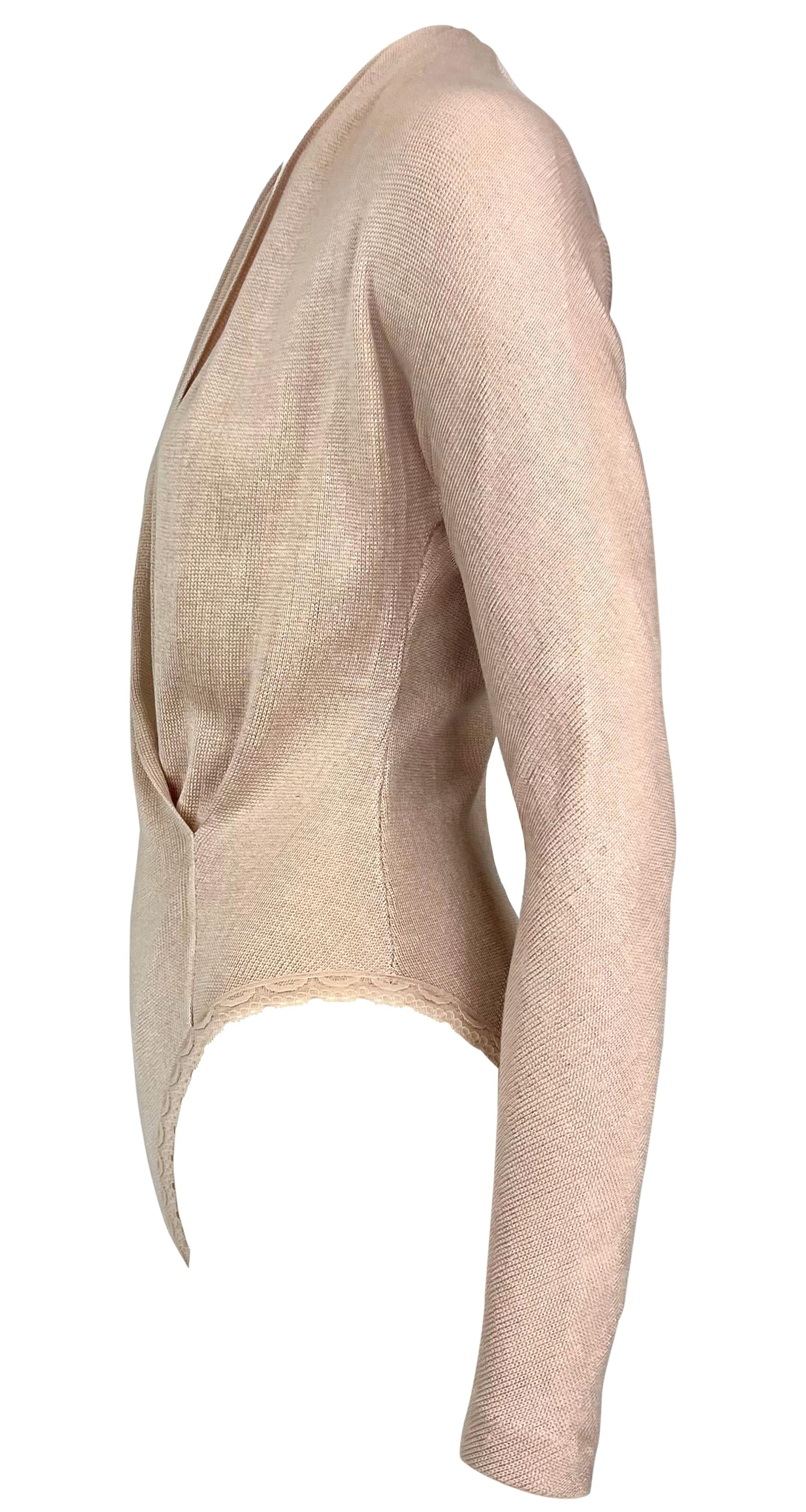 NWT Early 1990s Donna Karan Blush Pink Silk Plunging Wrap Bodysuit Top