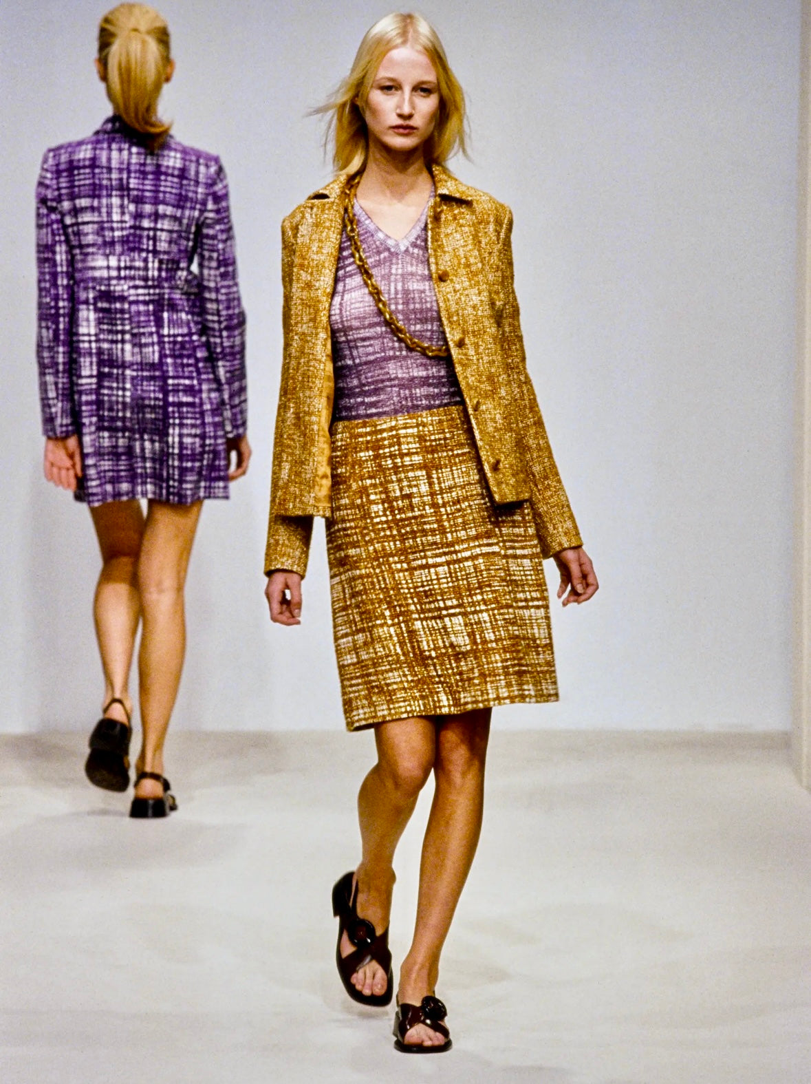S/S 1996 Prada 'Ugly Chic' Orange Tweed Belted Sleeveless Dress