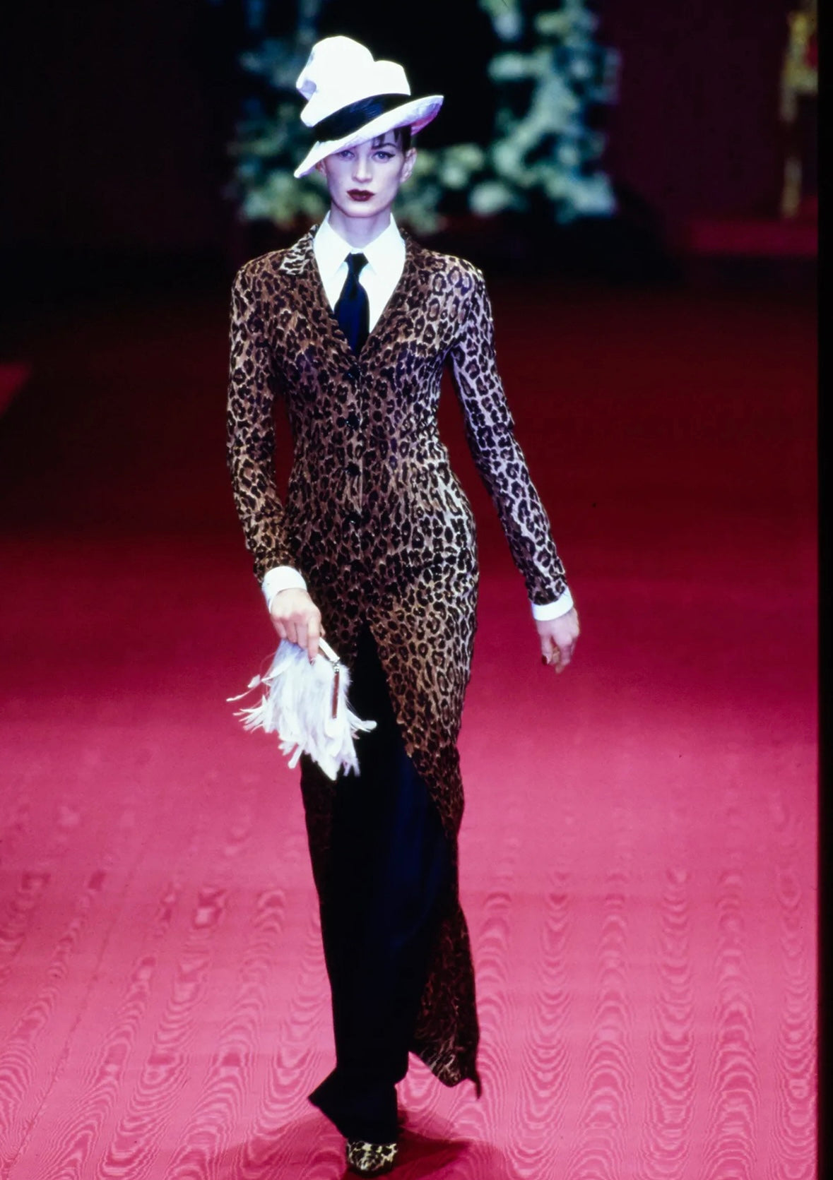 F/W 1997 Dolce & Gabbana Runway Sheer Brown Leopard Print Maxi Coat Dress