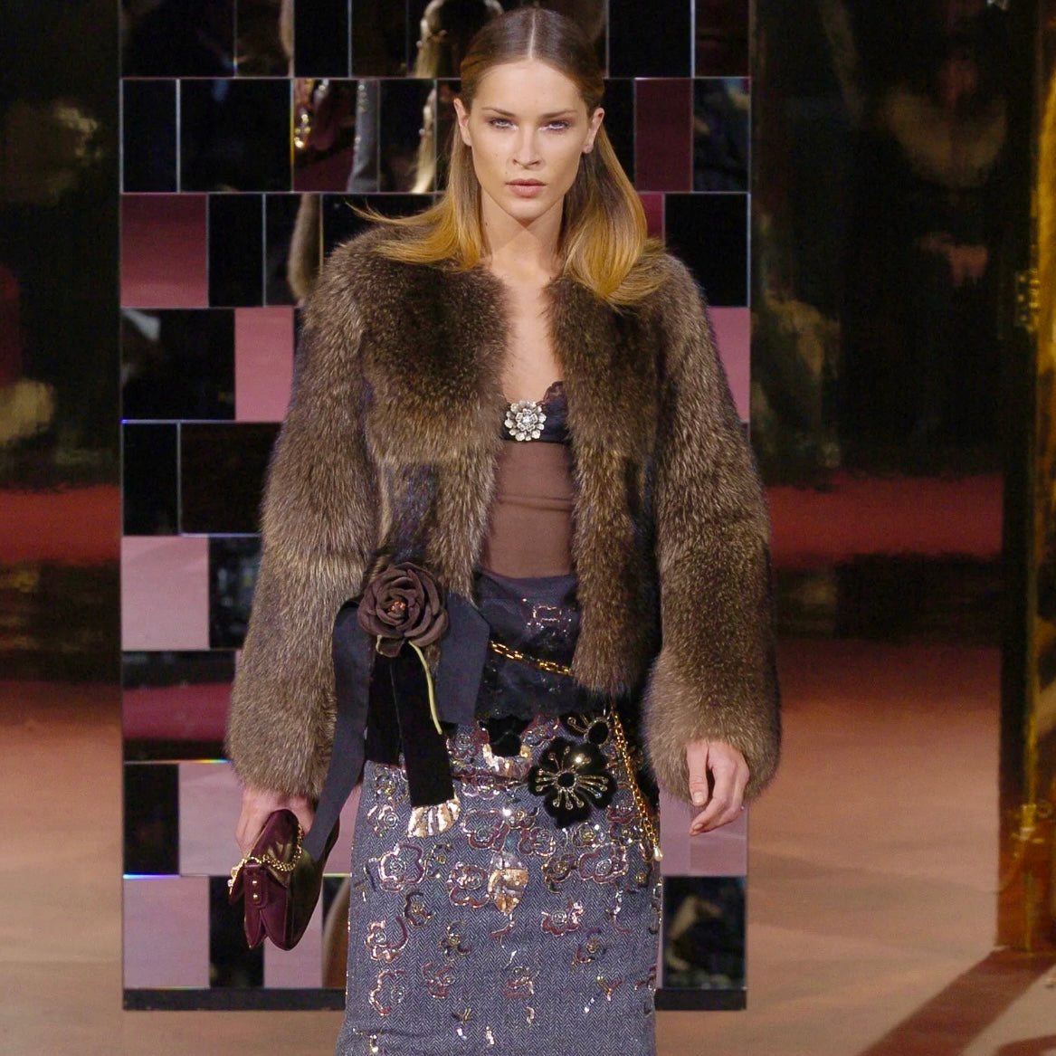 F/W 2004 Dolce & Gabbana Runway Brown Genuine Fur Eel Cropped Coat Jacket