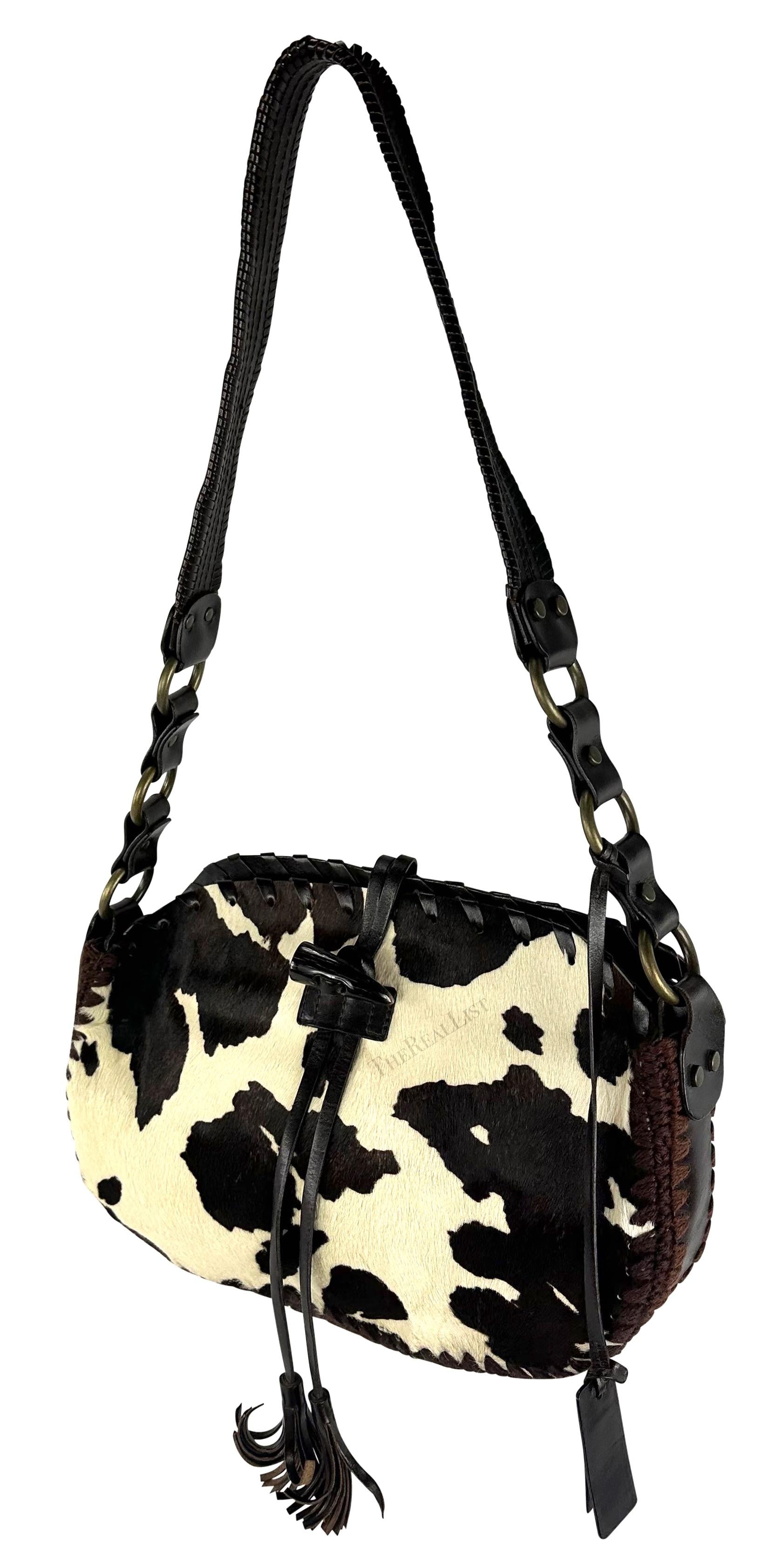 F/W 2002 Dolce & Gabbana Brown Cow Pony Hair Western Whipstitch Shoulder Bag