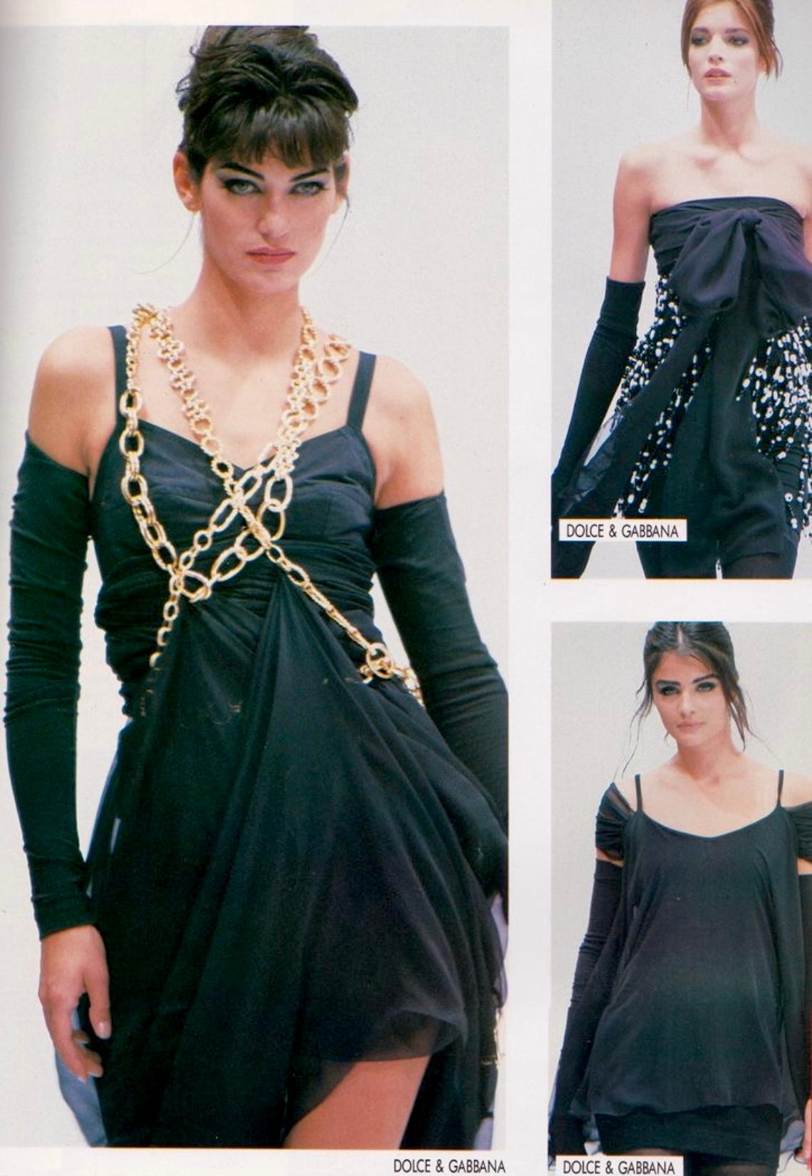 S/S 1991 Dolce & Gabbana Black Bodycon Gold Chain Strap Mini Dress