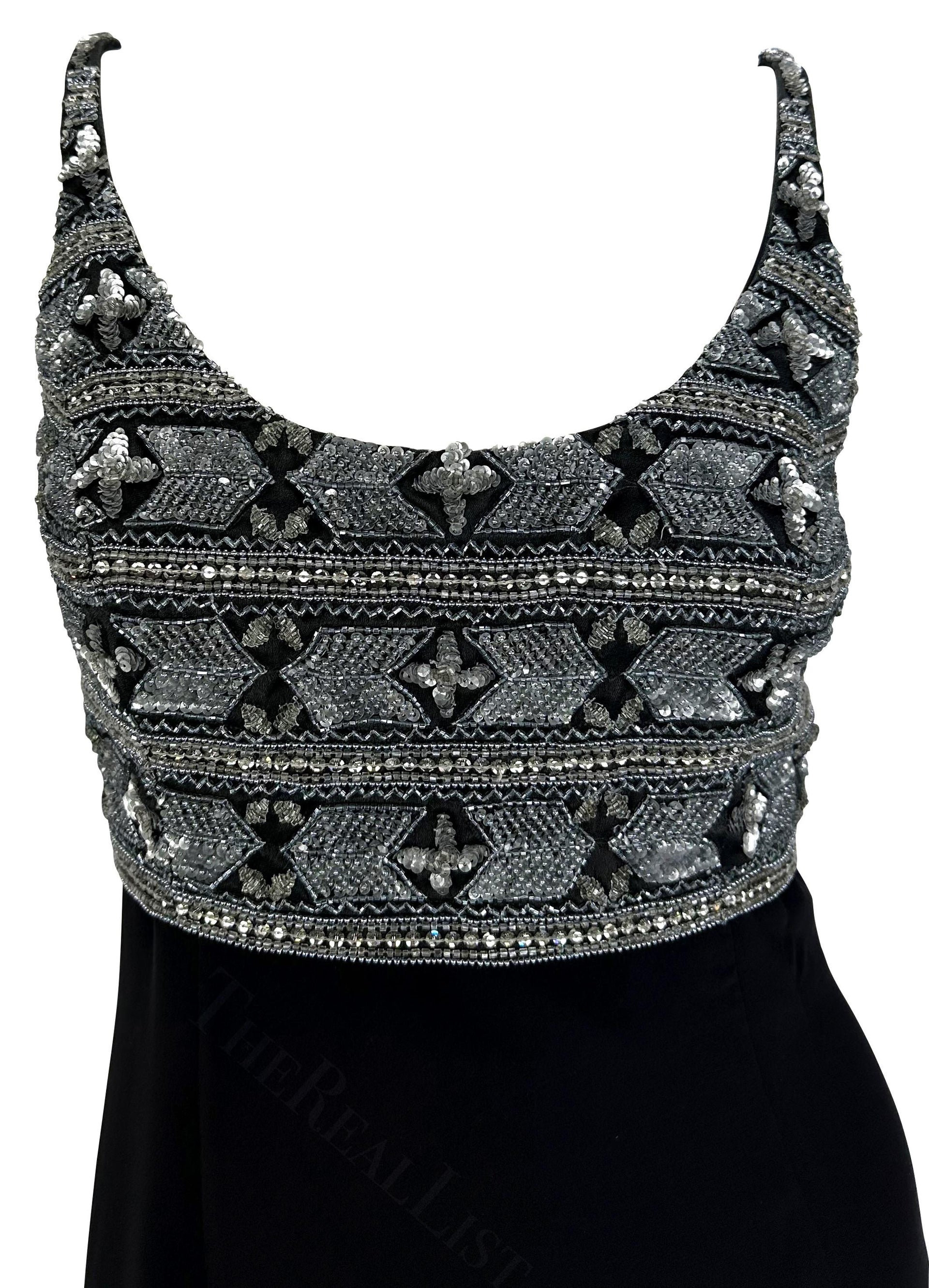 S/S 1996 Giorgio Armani Backless Black Silver Beaded Dress