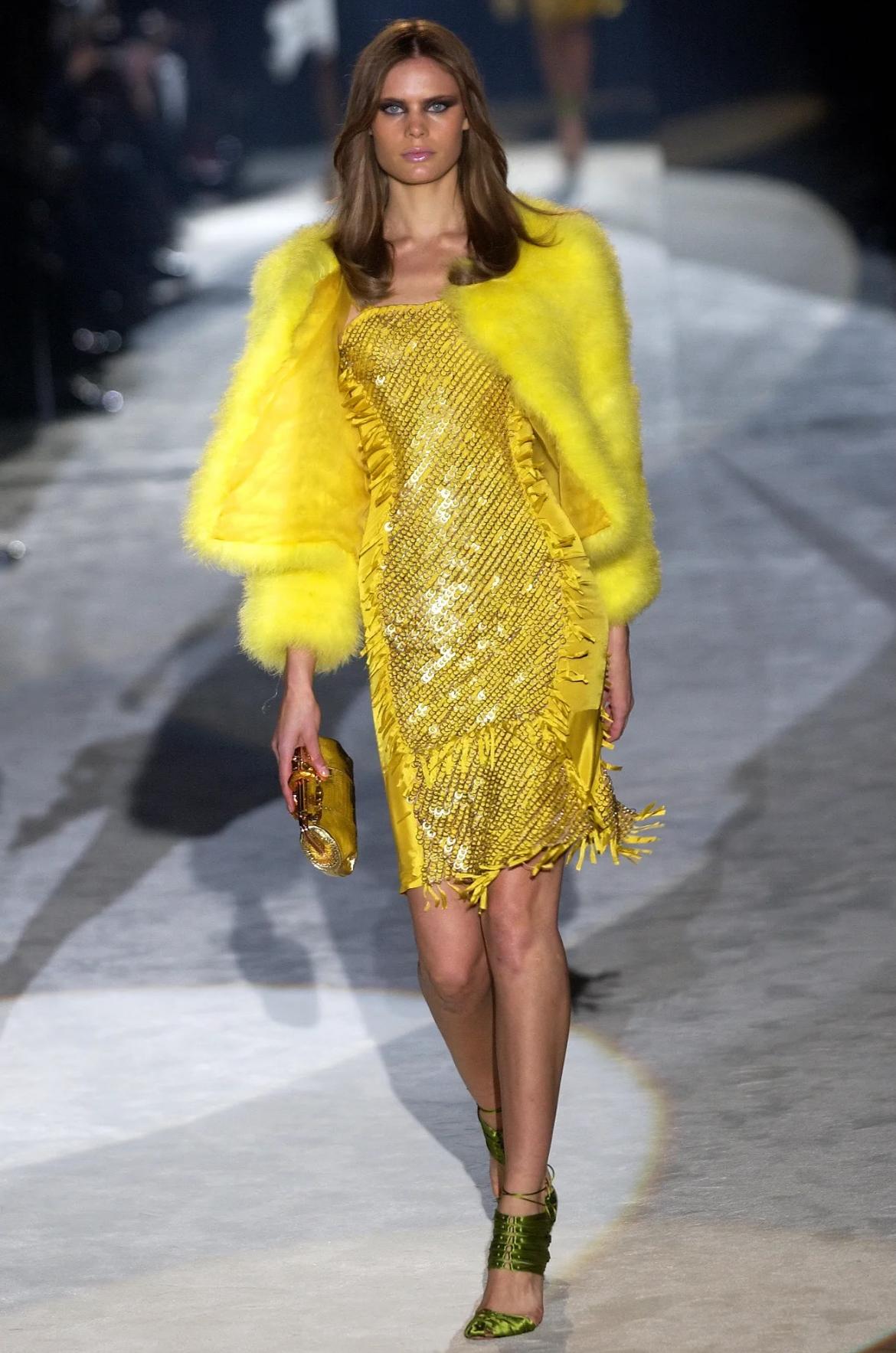 S/S 2004 Gucci by Tom Ford Yellow Strapless Metal Ring Runway Ad Mini Dress