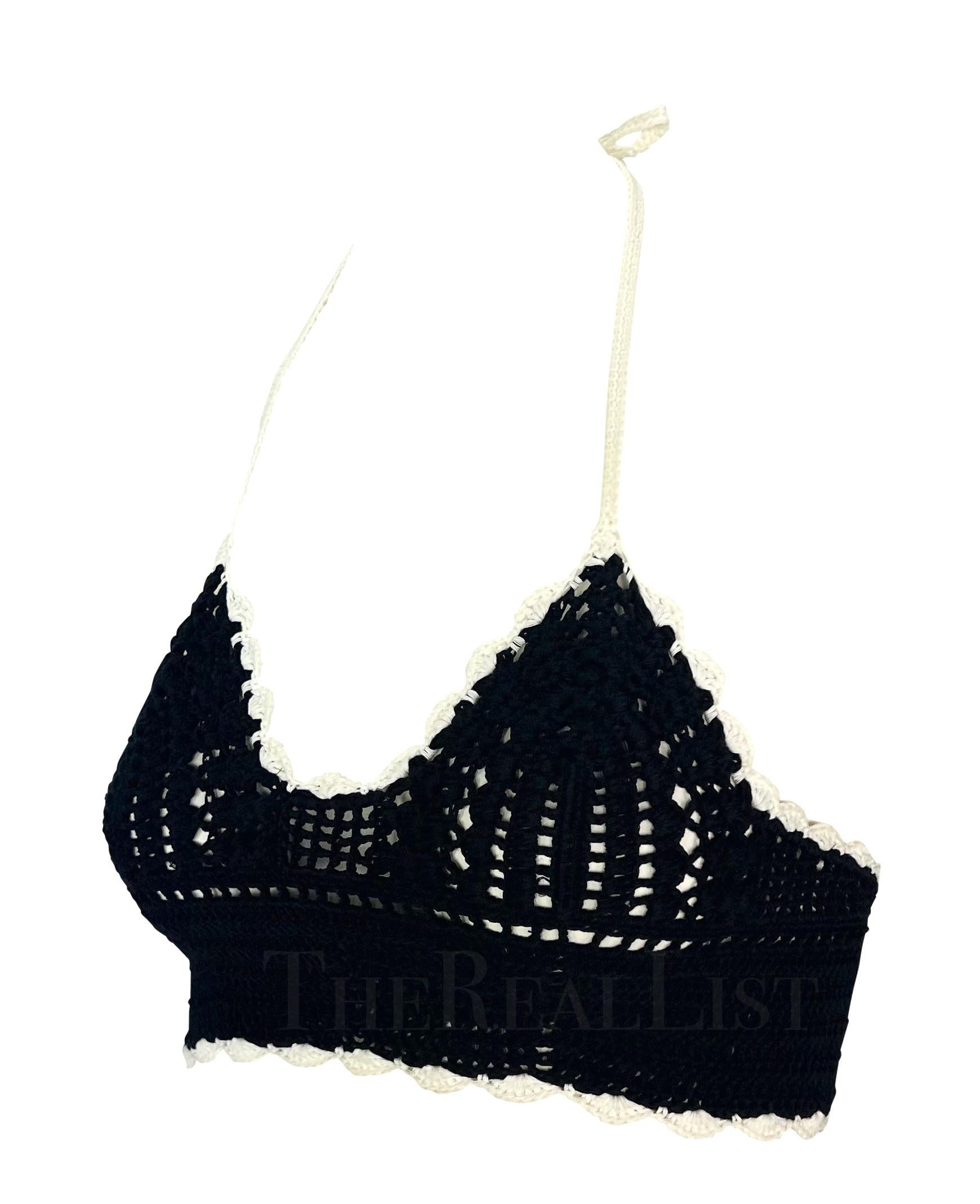 S/S 2004 Chanel by Karl Lagerfeld Black Crochet Halterneck Bralette Top