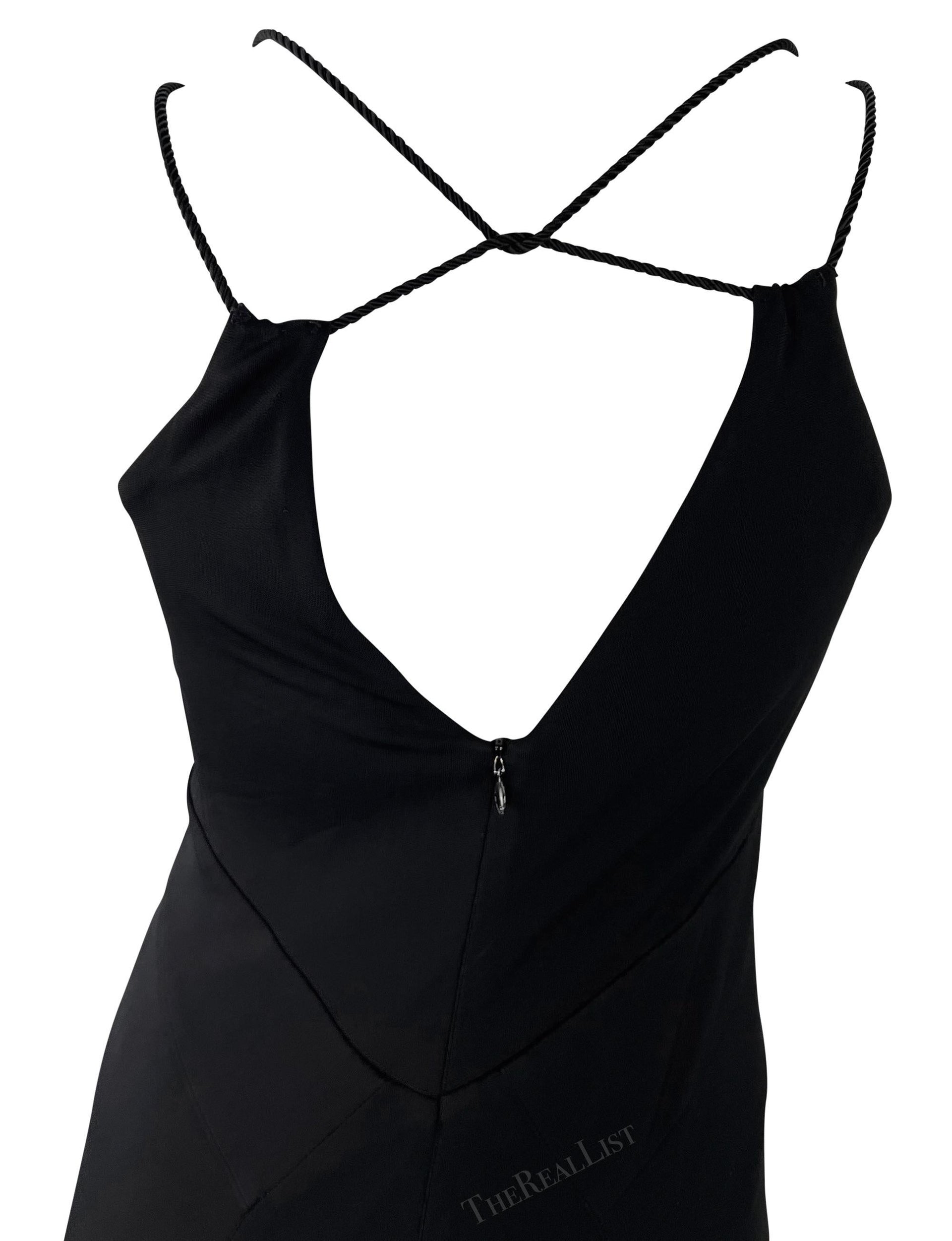 2005 Yigal Azrouel Black Bodycon Stretch Satin Rope Strap Dress