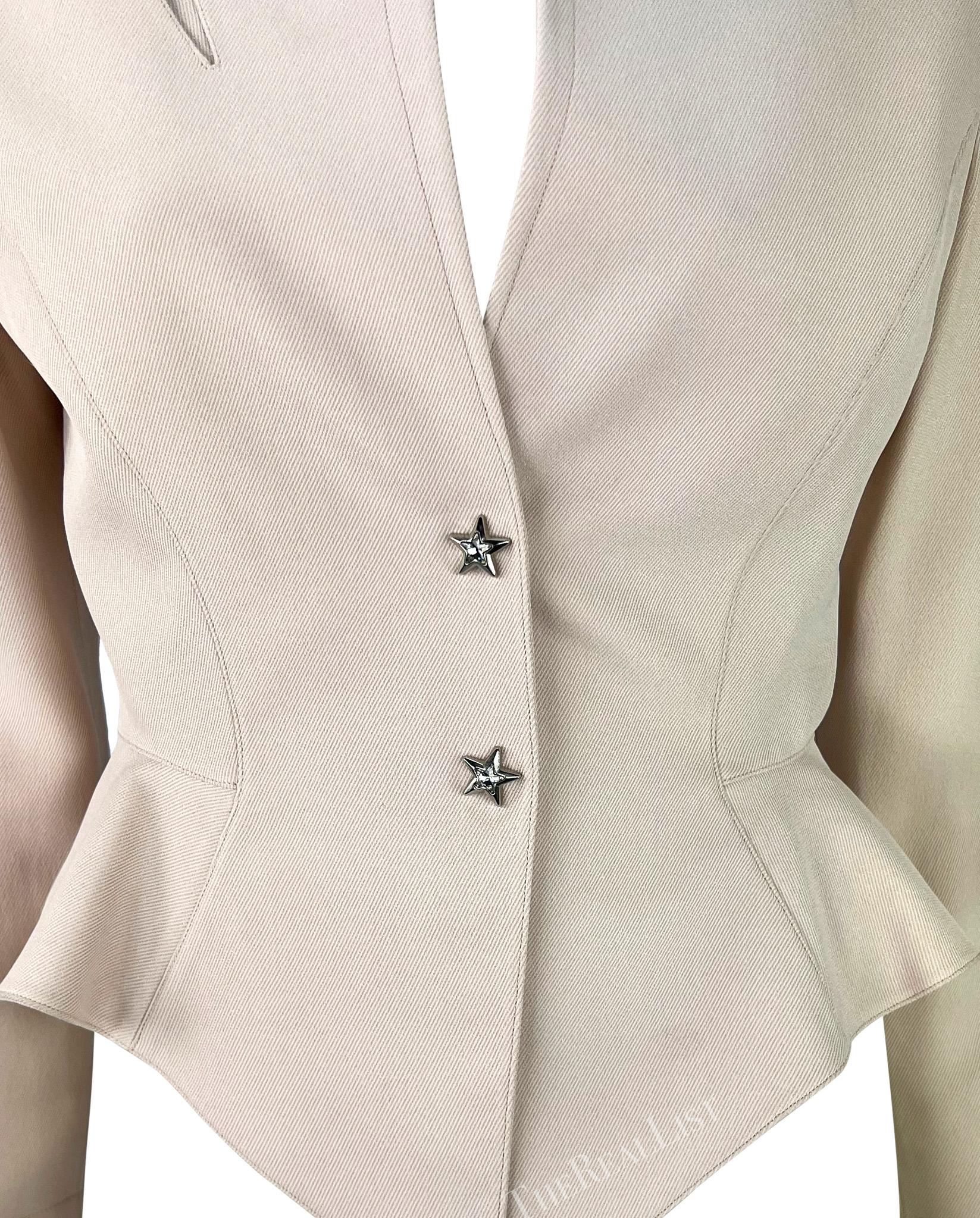 NWT Early 1990s Thierry Mugler Rhinestone Star Cinched Blush Pink Blazer Jacket