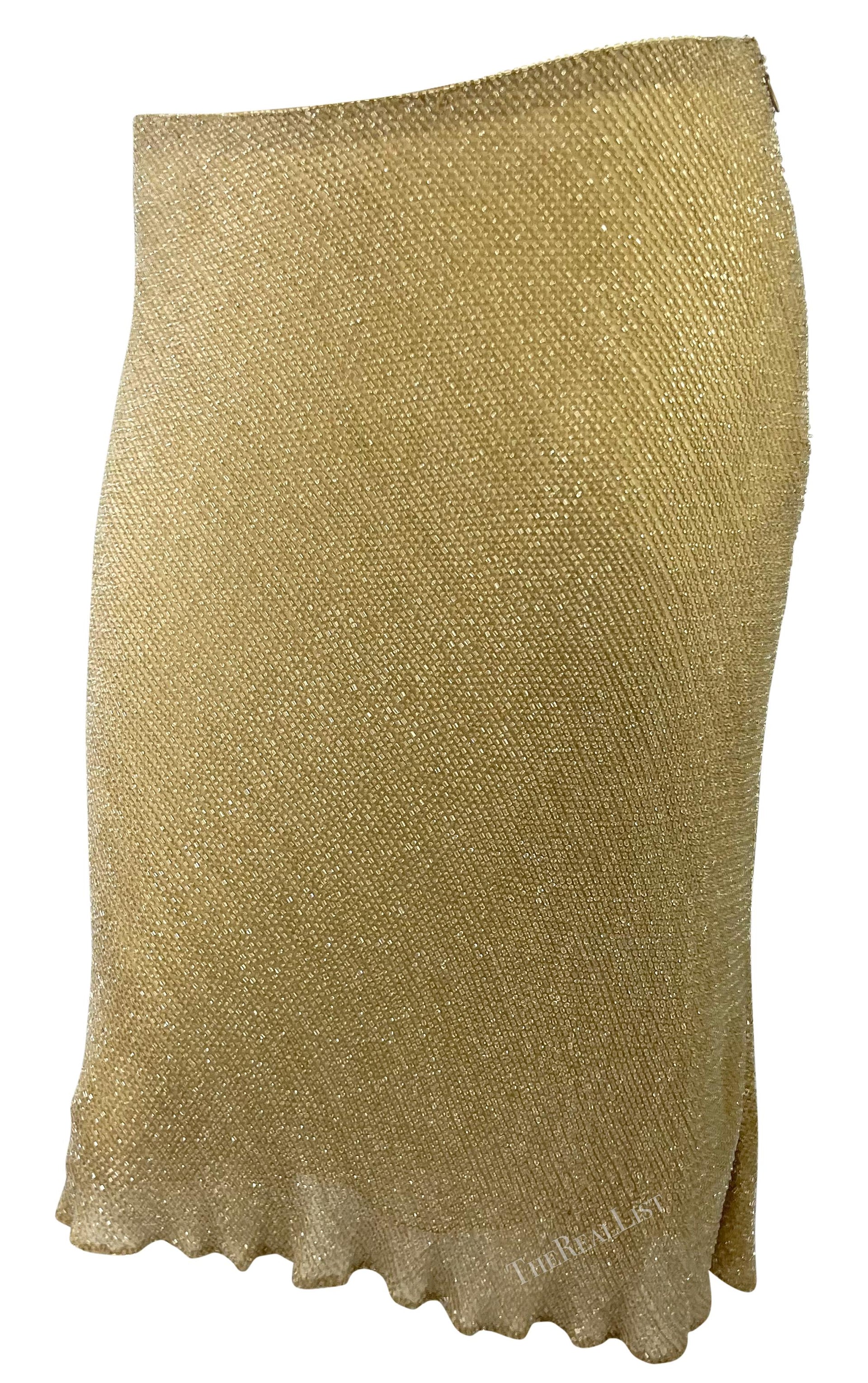 1990s Ralph Lauren Sheer Silk Chiffon Beige Clear Beaded Flare Midi Skirt