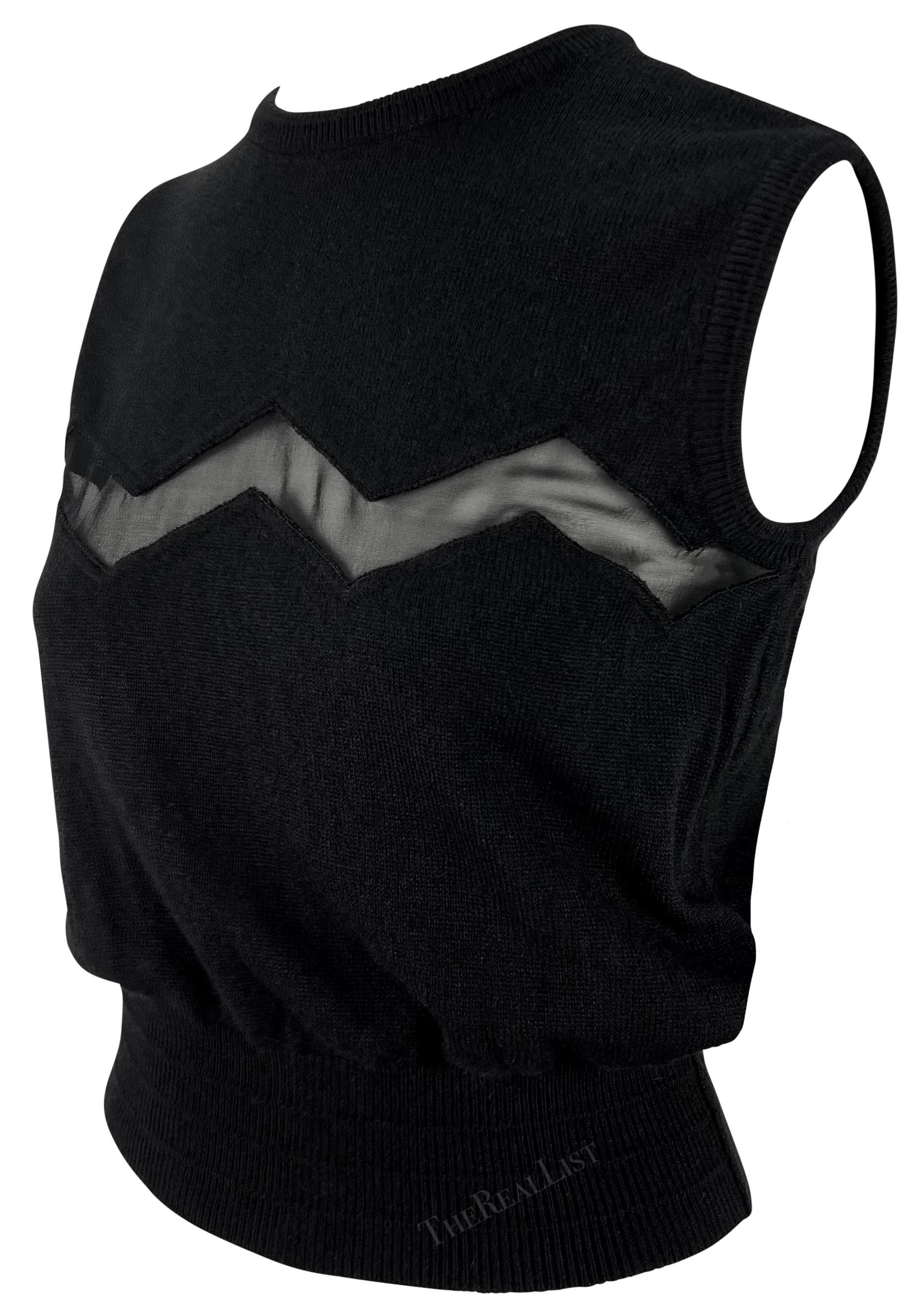 S/S 1994 Gianni Versace Sheer Zig-Zag Panel Black Knit Sweater Vest