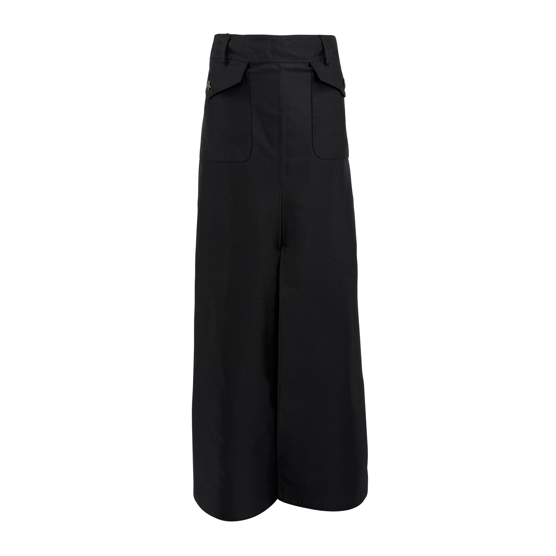 S/S 2003 Valentino Garavani Runway Black Raw Silk Cargo Pocket Maxi Skirt