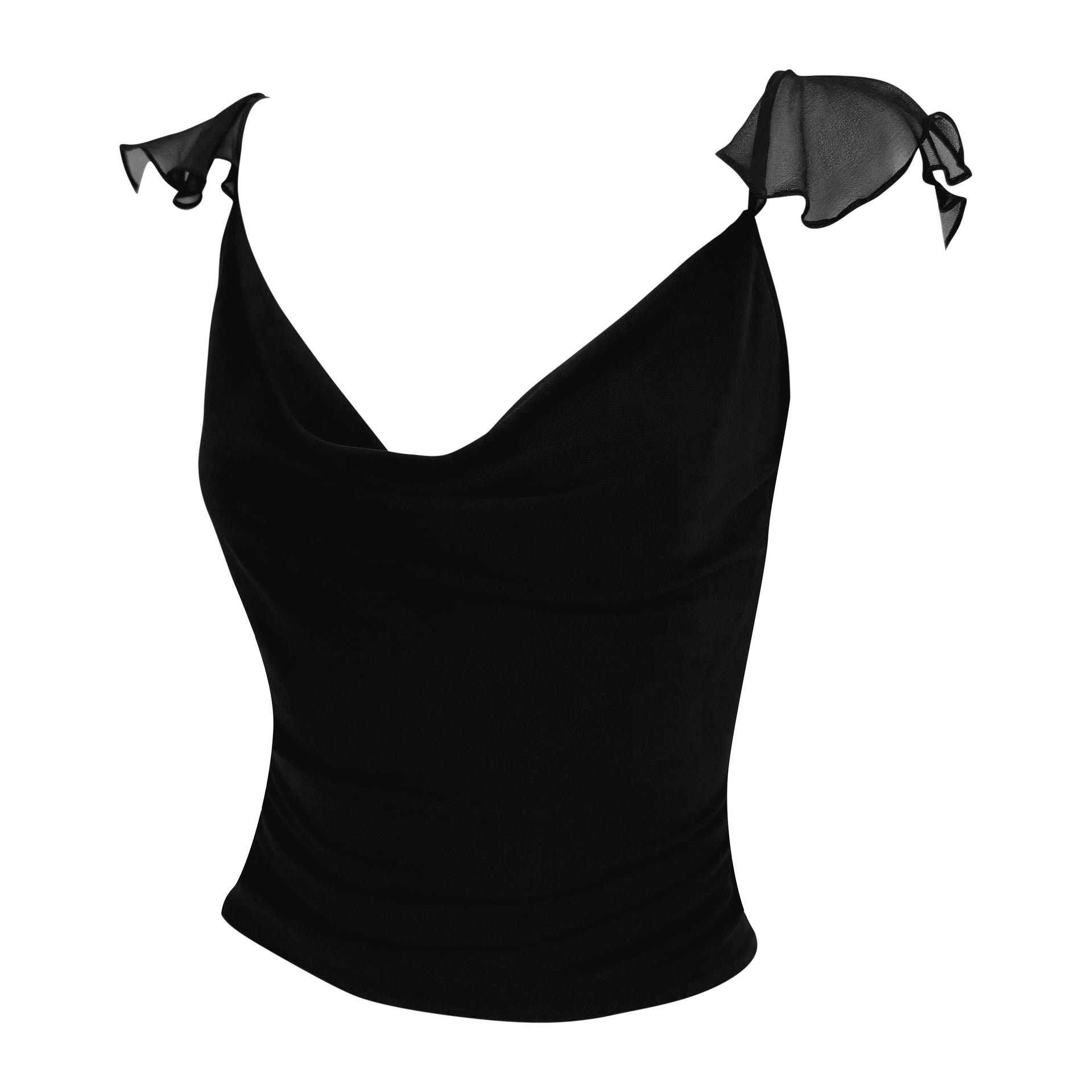 Early 2000s Yigal Azrouël Ruffle Chiffon Backless Stretch Cowl Tank Top