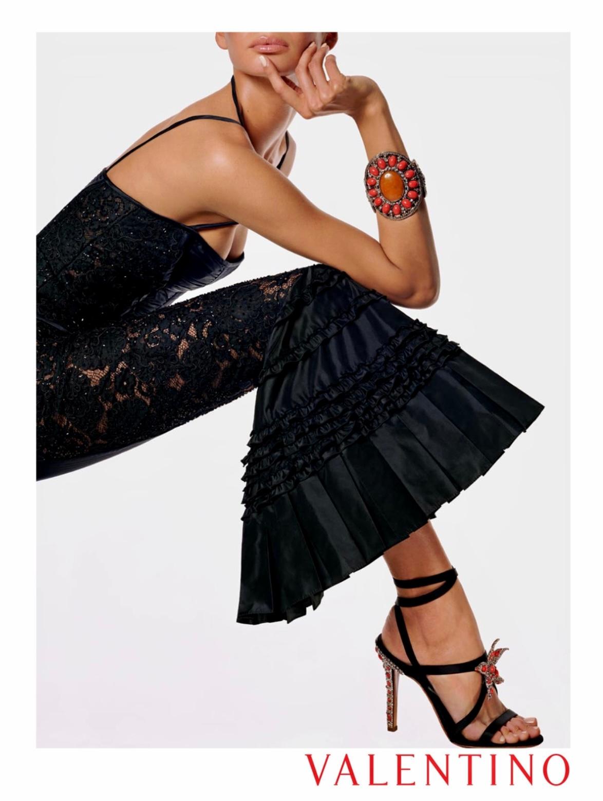 S/S 2002 Valentino Garavani Sheer Black Beaded Lace Flare Pant Set